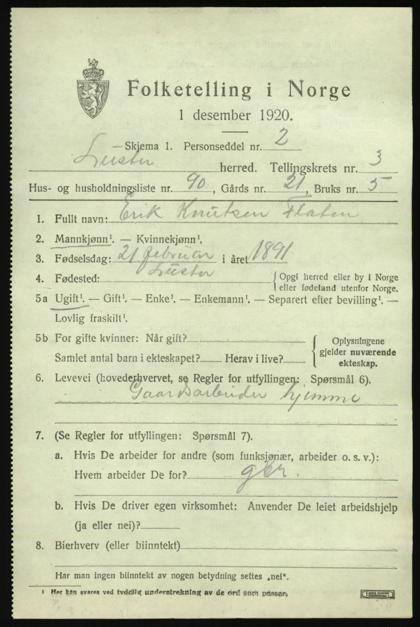 SAB, 1920 census for Luster, 1920, p. 2964