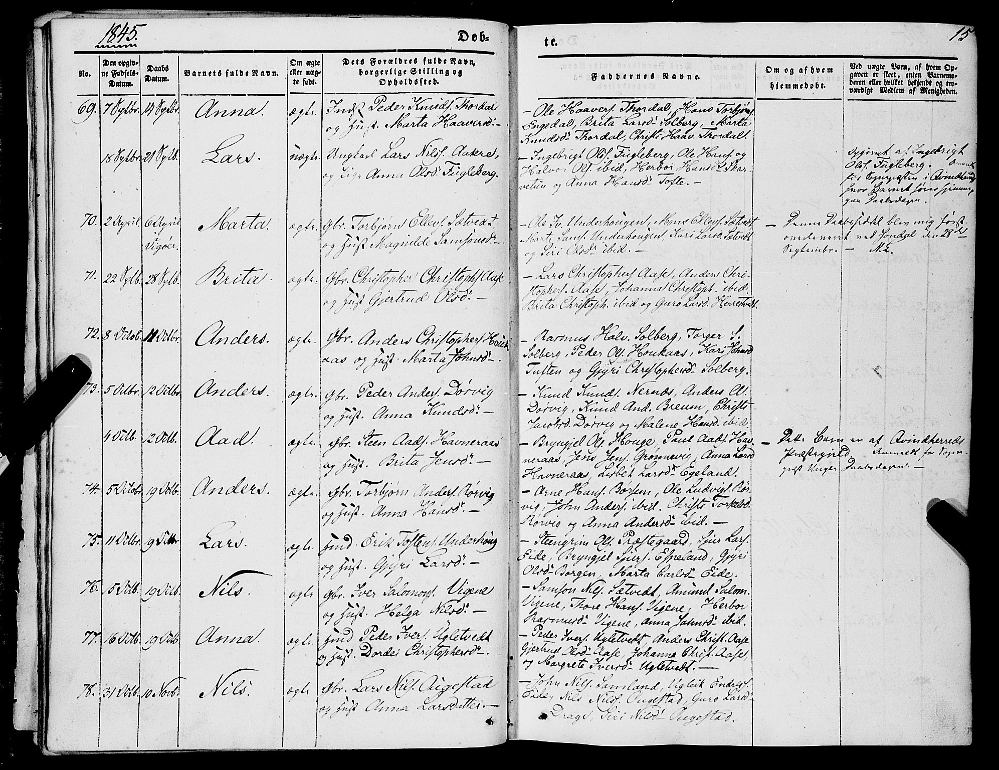 Strandebarm sokneprestembete, AV/SAB-A-78401/H/Haa: Parish register (official) no. A 7, 1844-1872, p. 15