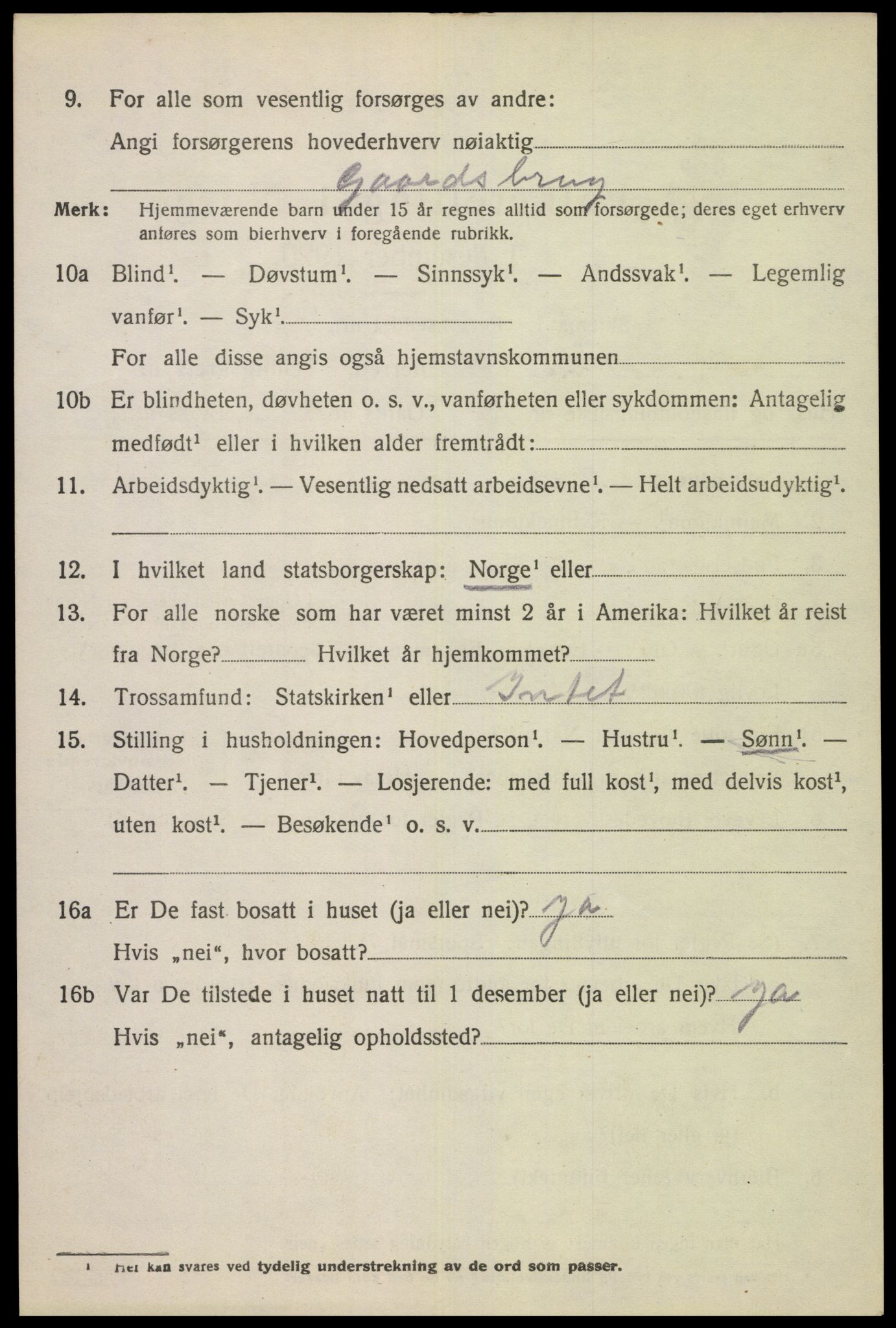 SAK, 1920 census for Tonstad, 1920, p. 335