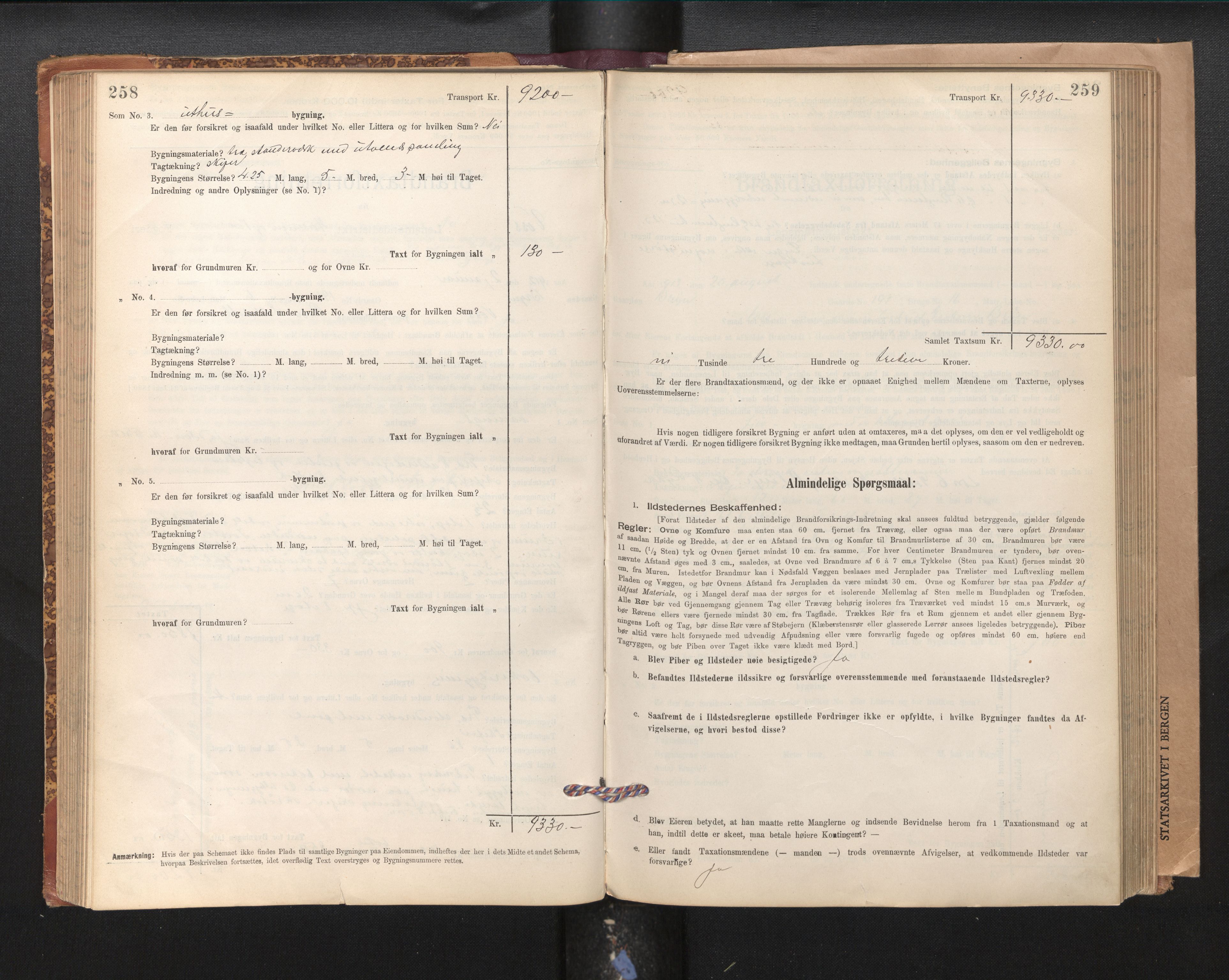 Lensmannen i Voss, AV/SAB-A-35801/0012/L0008: Branntakstprotokoll, skjematakst, 1895-1945, p. 258-259