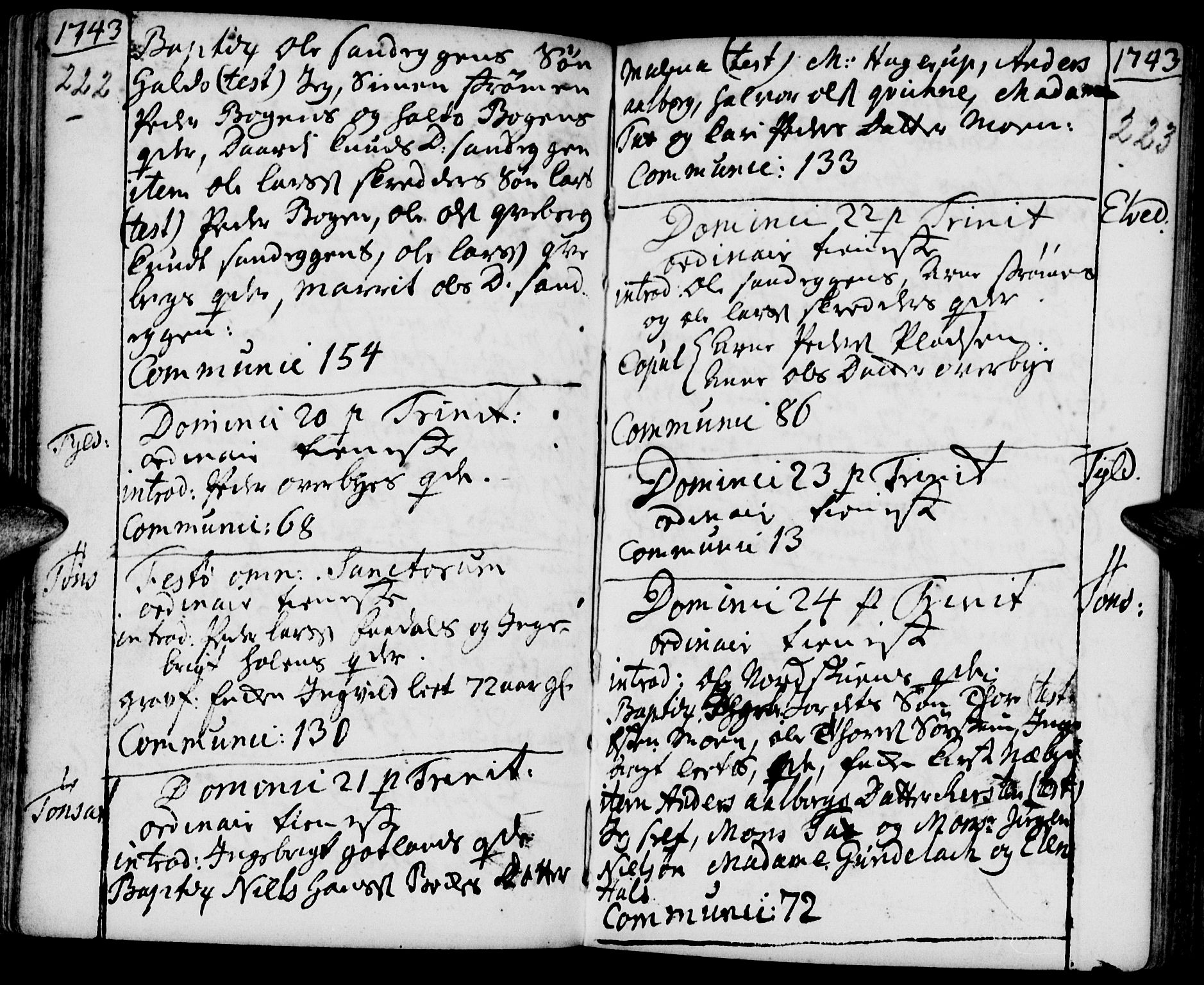 Tynset prestekontor, SAH/PREST-058/H/Ha/Haa/L0002: Parish register (official) no. 2, 1737-1767, p. 222-223