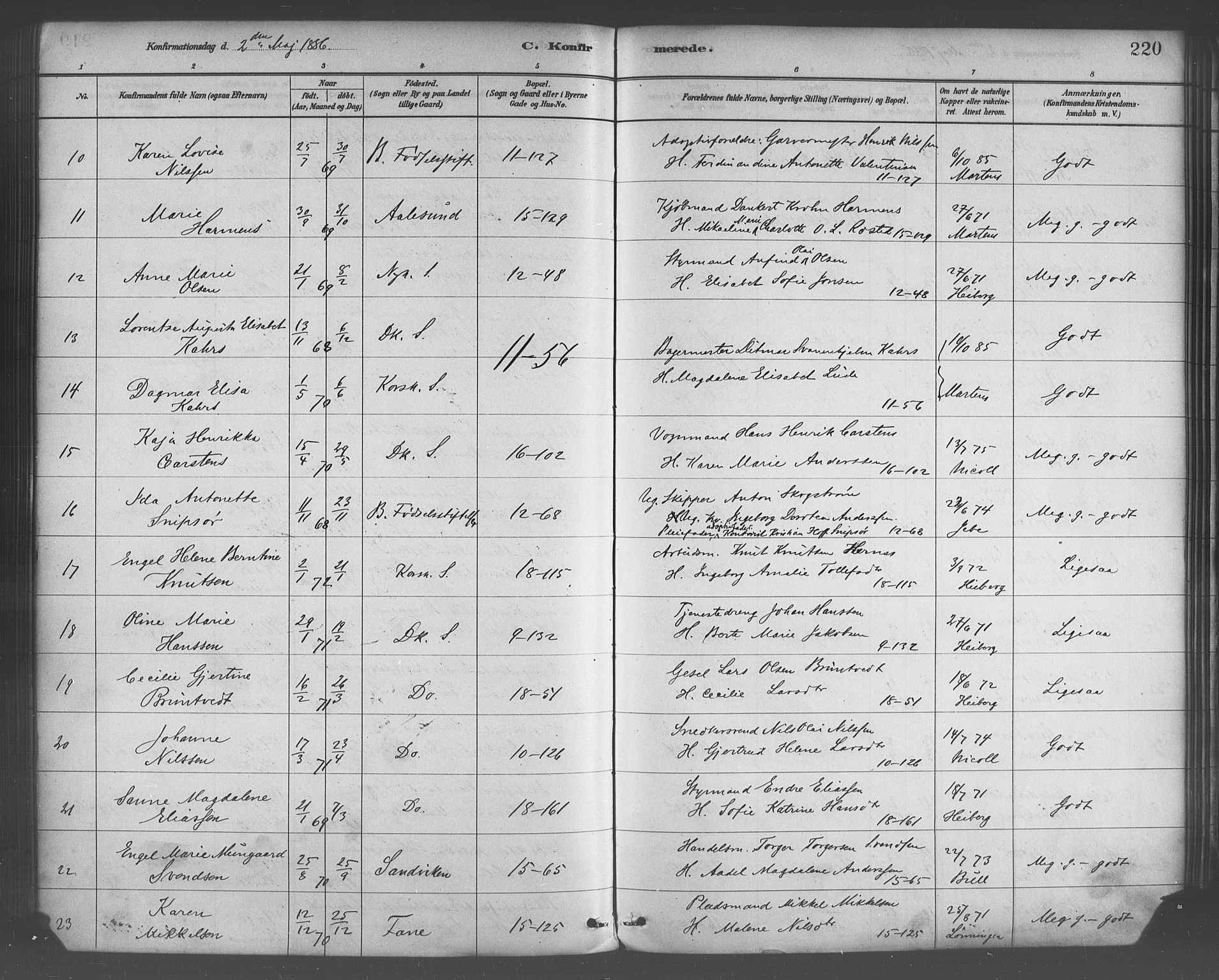 Domkirken sokneprestembete, SAB/A-74801/H/Haa/L0030: Parish register (official) no. C 5, 1880-1898, p. 220