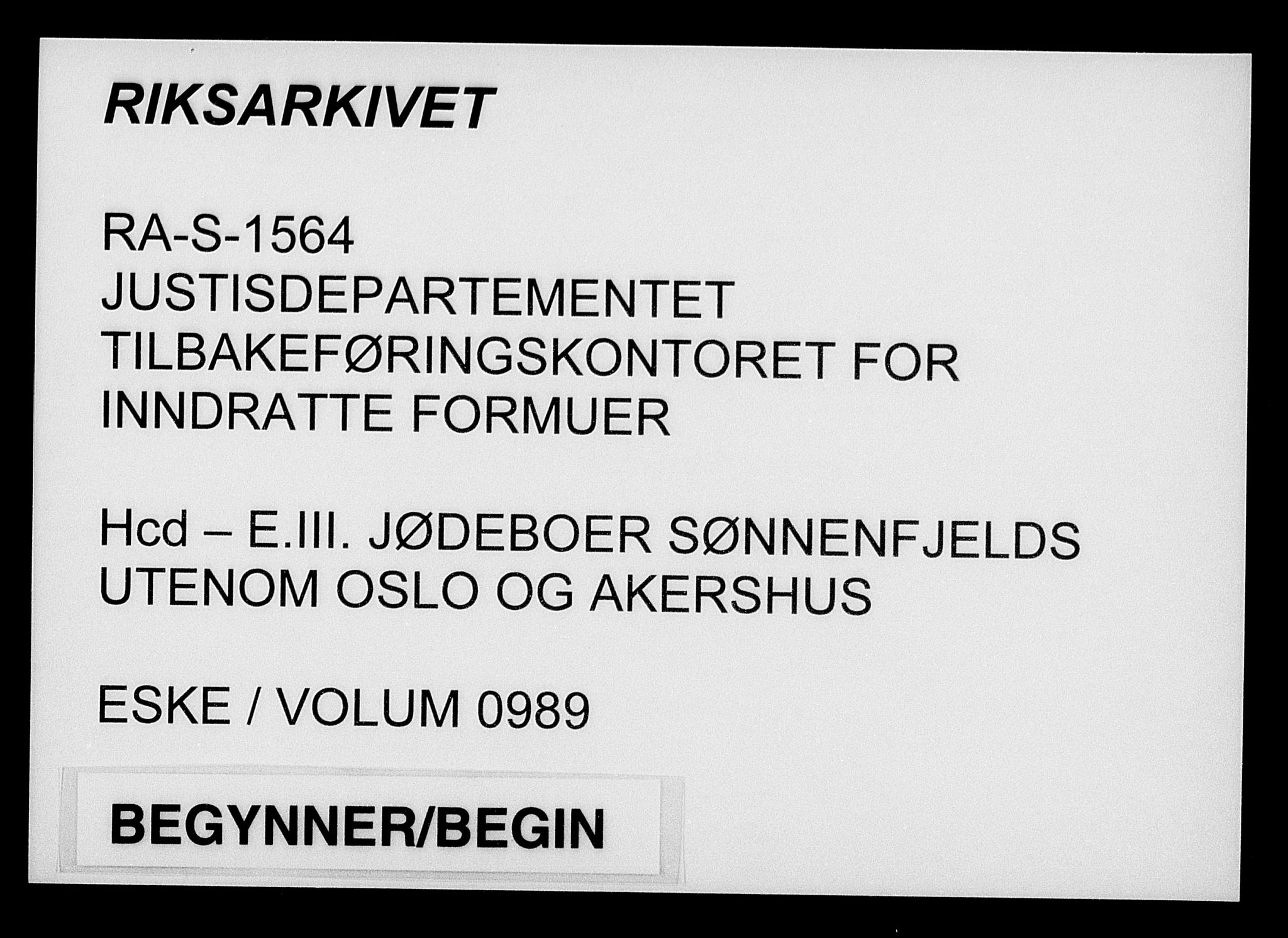 Justisdepartementet, Tilbakeføringskontoret for inndratte formuer, AV/RA-S-1564/H/Hc/Hcd/L0989: --, 1945-1947, p. 1