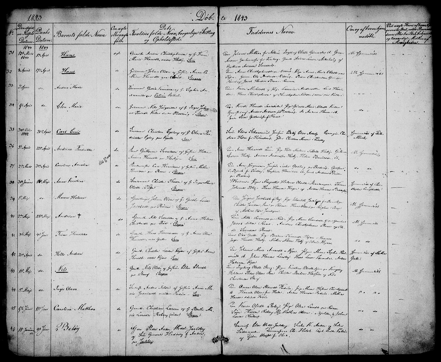 Sem kirkebøker, SAKO/A-5/F/Fa/L0006: Parish register (official) no. I 6, 1843-1855, p. 5-6