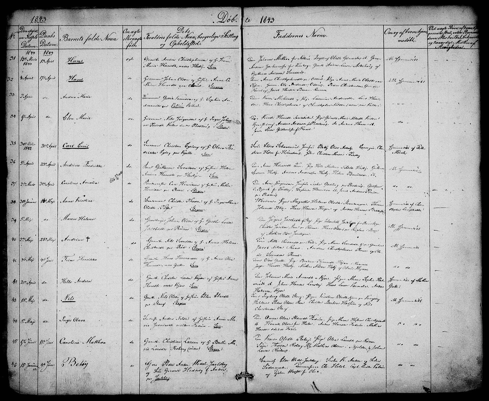 Sem kirkebøker, AV/SAKO-A-5/F/Fa/L0006: Parish register (official) no. I 6, 1843-1855, p. 5-6