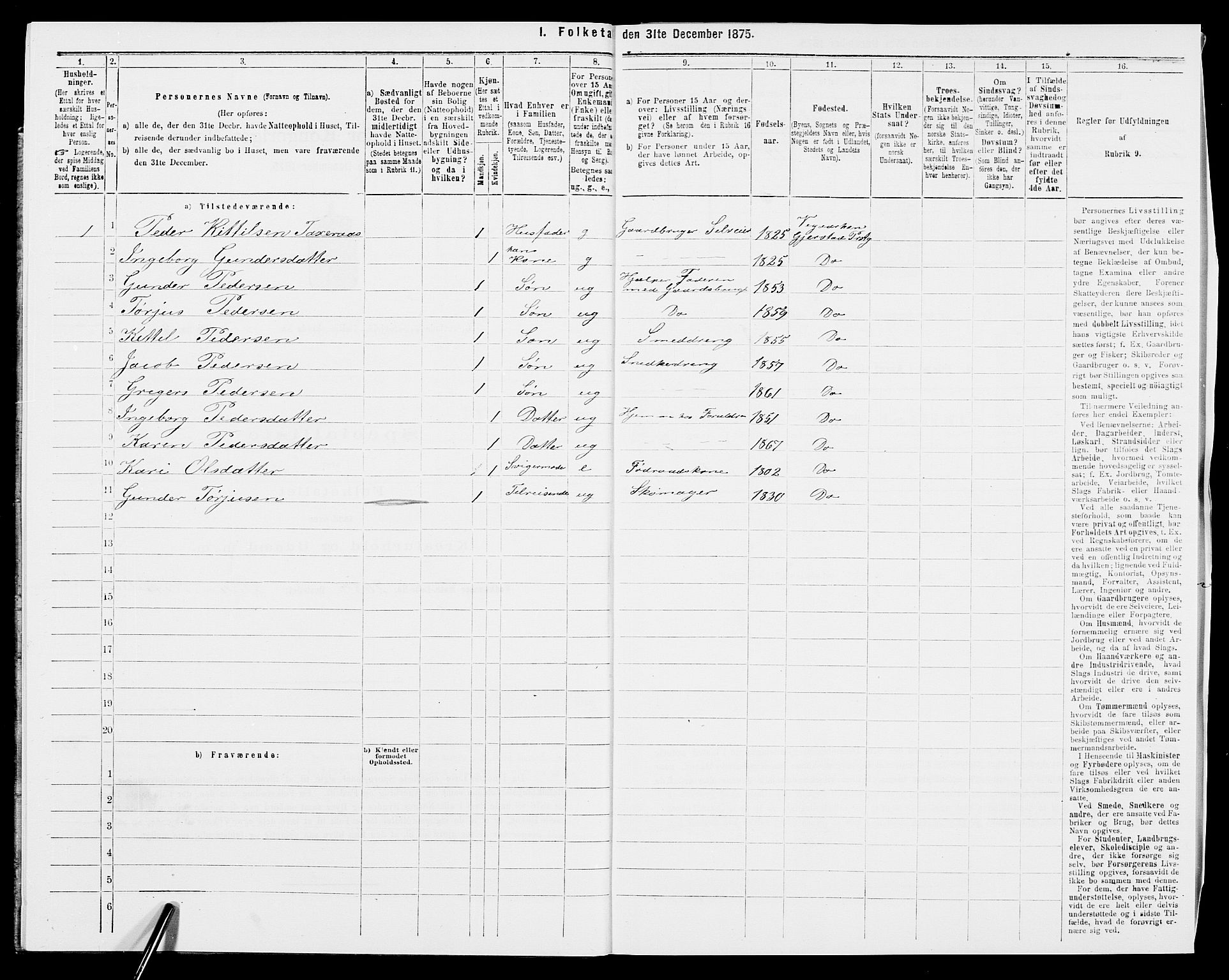 SAK, 1875 census for 0911P Gjerstad, 1875, p. 1024