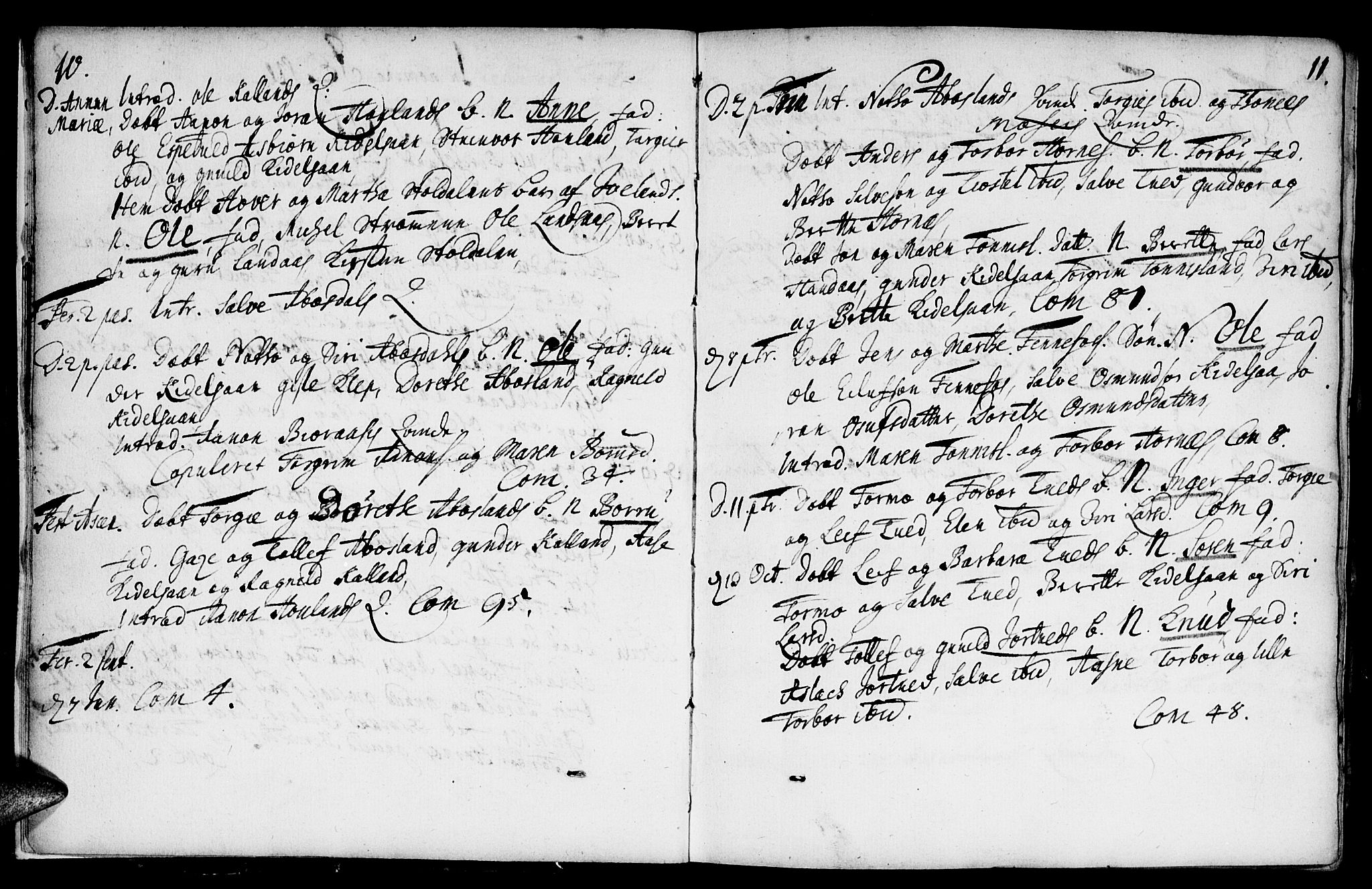 Evje sokneprestkontor, AV/SAK-1111-0008/F/Fa/Fab/L0001: Parish register (official) no. A 1, 1704-1764, p. 10-11