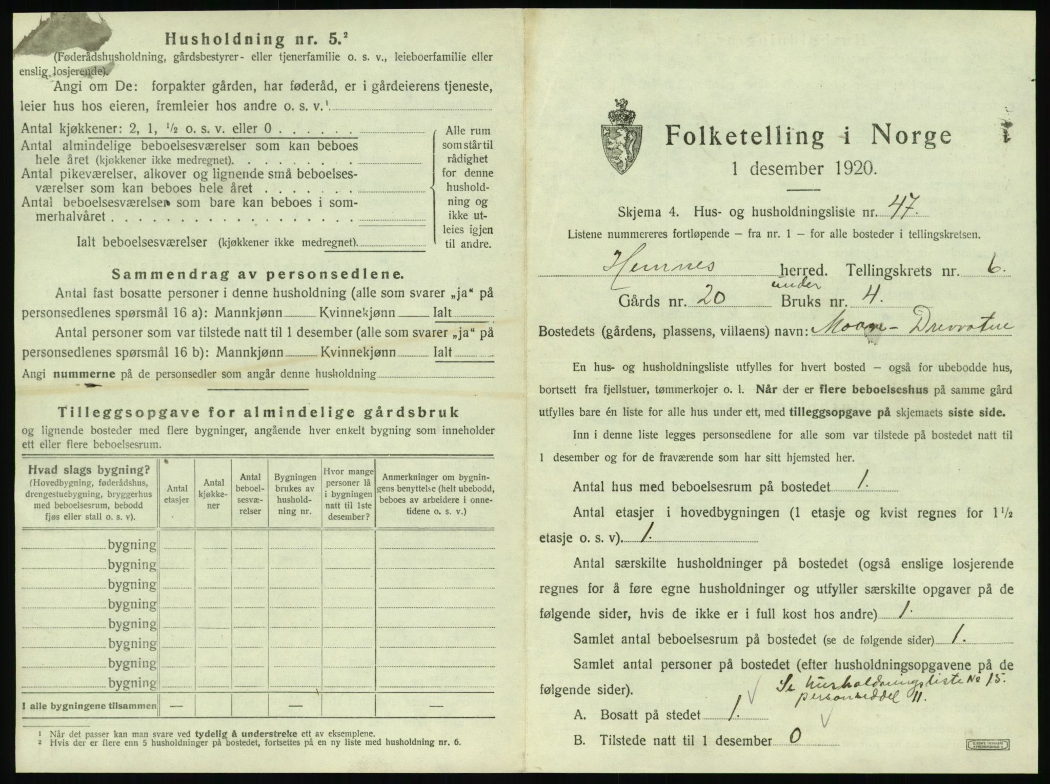 SAT, 1920 census for Hemnes, 1920, p. 1050