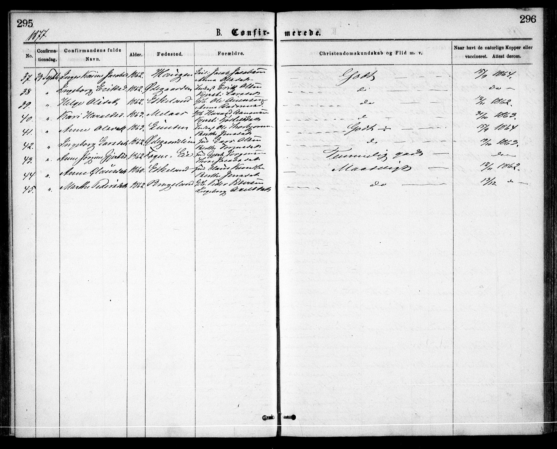 Gjerstad sokneprestkontor, AV/SAK-1111-0014/F/Fa/Faa/L0008: Parish register (official) no. A 8, 1876-1884, p. 295-296