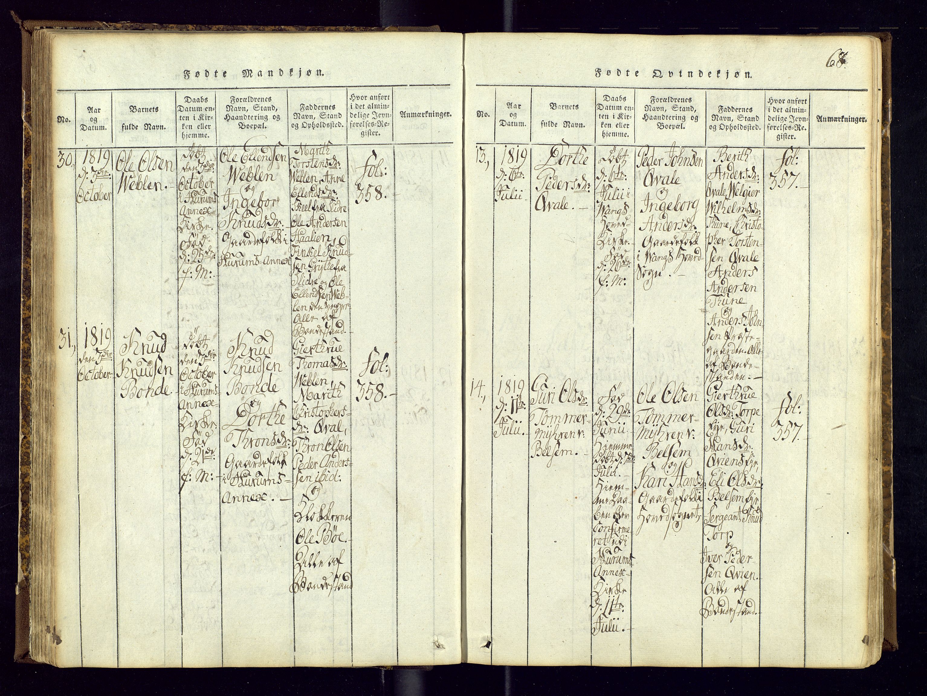 Vang prestekontor, Valdres, AV/SAH-PREST-140/H/Ha/L0004: Parish register (official) no. 4, 1814-1831, p. 68