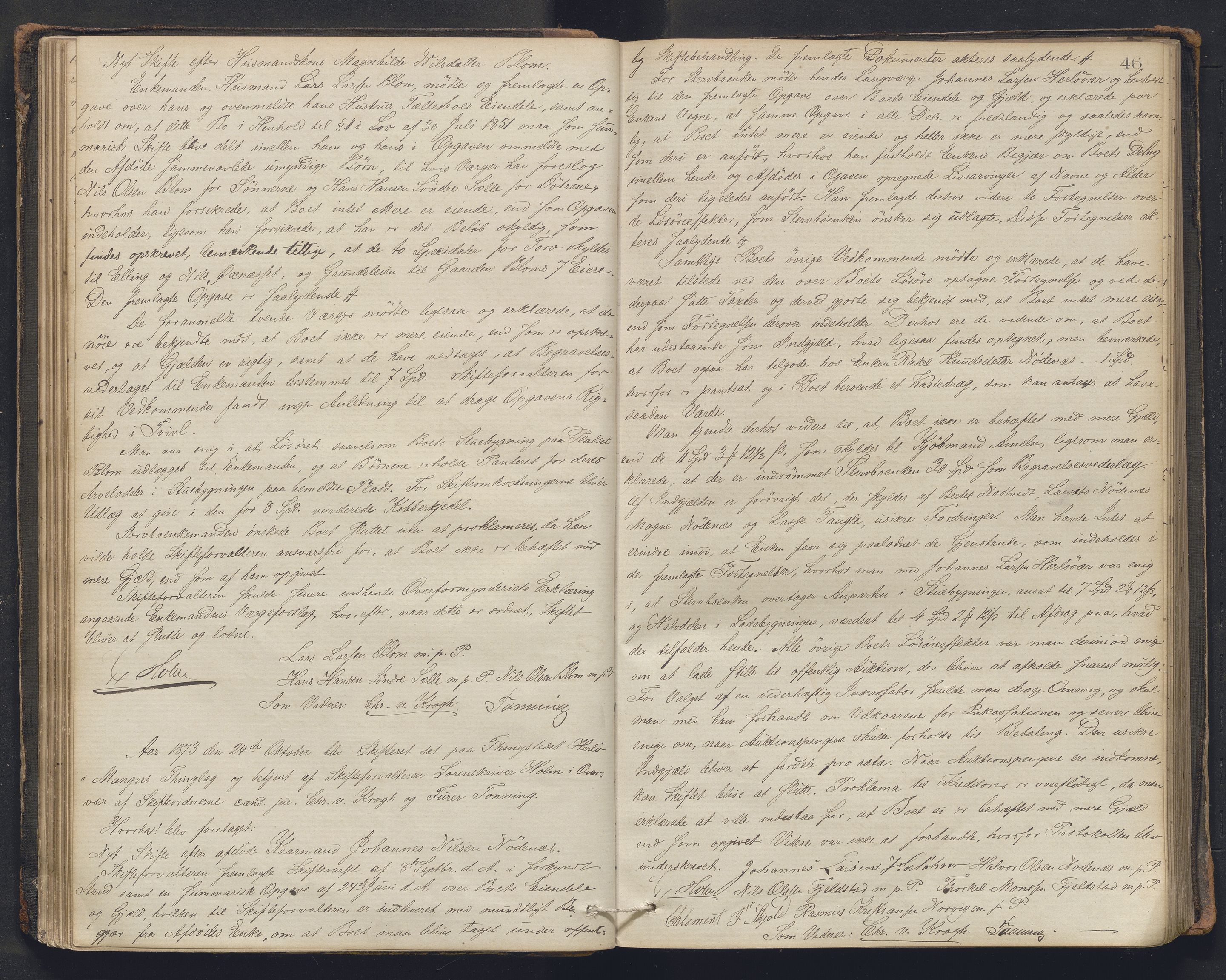 Nordhordland sorenskrivar, AV/SAB-A-2901/1/H/Hc/L0002: Skifteforhandlingsprotokollar, 1871-1878, p. 46