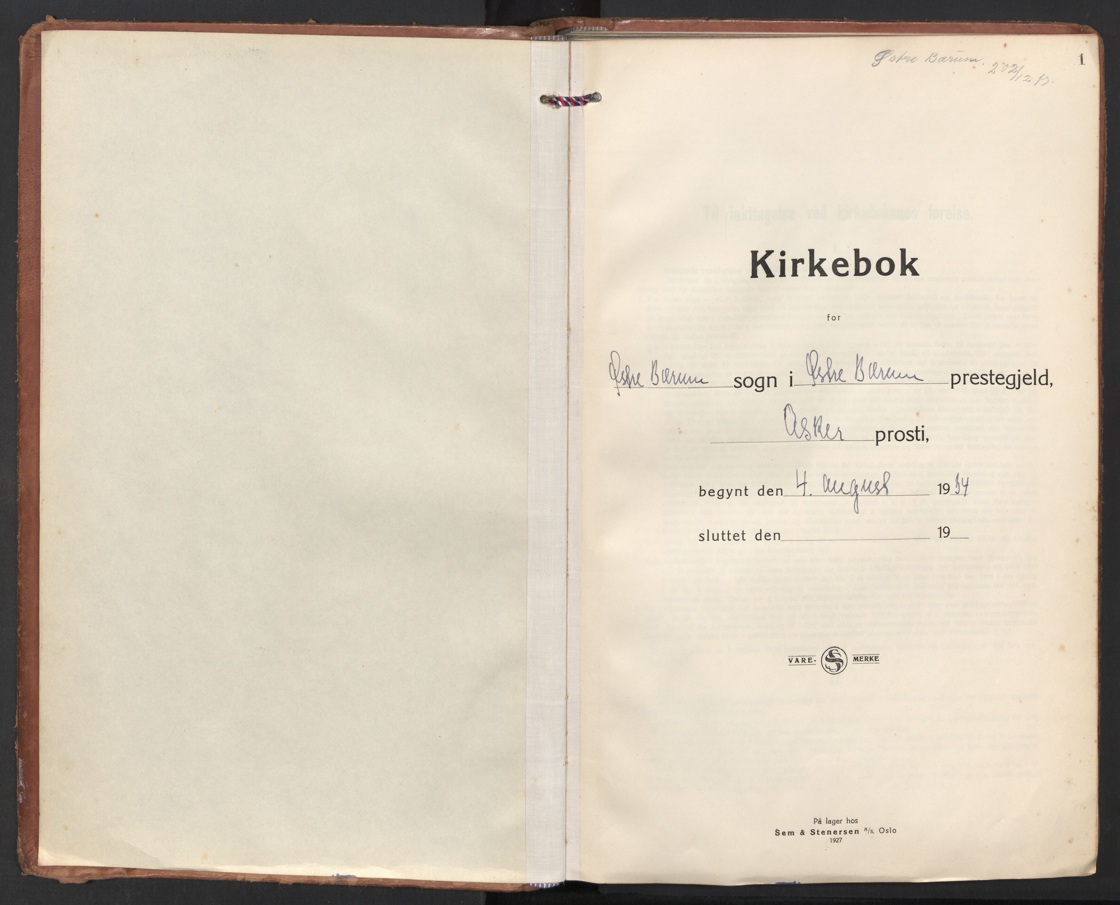 Østre Bærum prestekontor Kirkebøker, SAO/A-10887/F/Fa/L0006: Parish register (official) no. 6, 1934-1961, p. 1