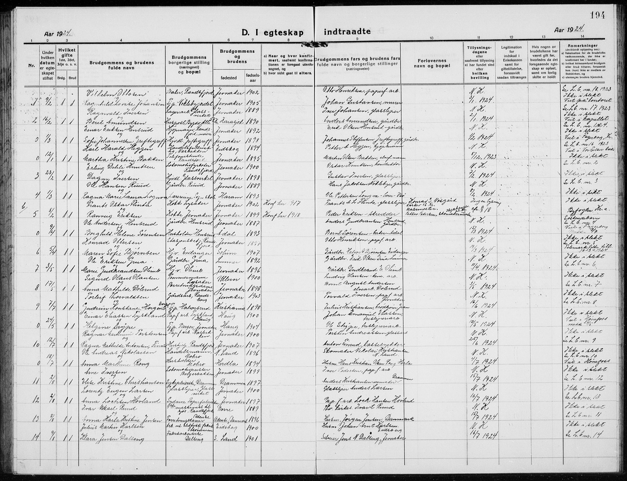 Jevnaker prestekontor, SAH/PREST-116/H/Ha/Hab/L0005: Parish register (copy) no. 5, 1919-1934, p. 194