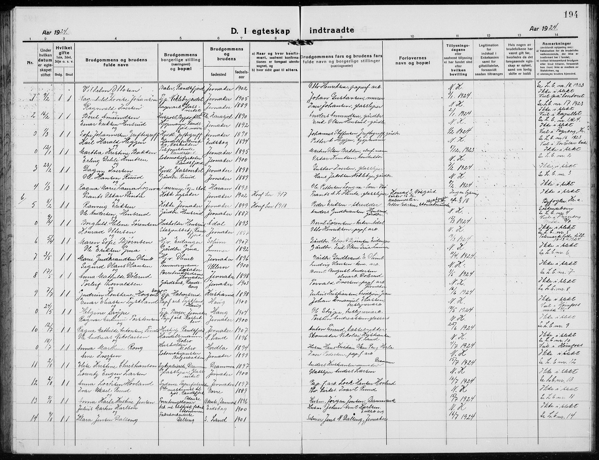 Jevnaker prestekontor, AV/SAH-PREST-116/H/Ha/Hab/L0005: Parish register (copy) no. 5, 1919-1934, p. 194