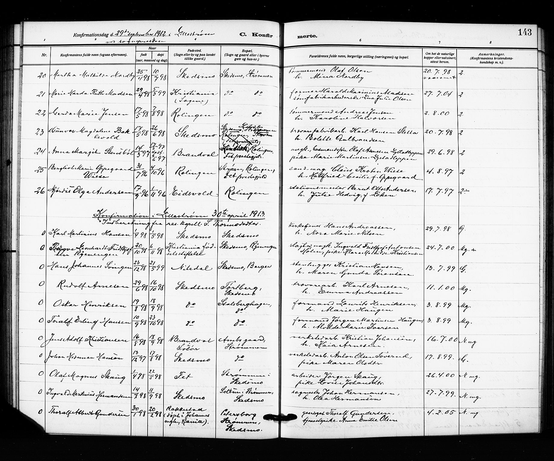 Skedsmo prestekontor Kirkebøker, AV/SAO-A-10033a/G/Ga/L0006: Parish register (copy) no. I 6, 1912-1926, p. 143