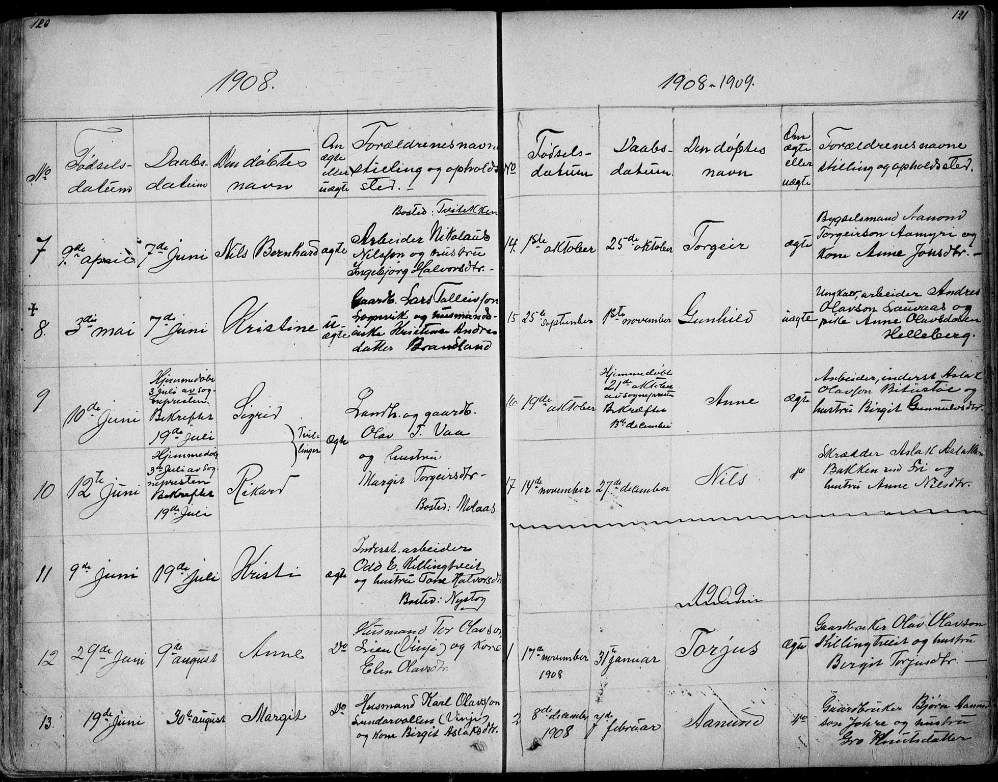 Rauland kirkebøker, SAKO/A-292/G/Ga/L0002: Parish register (copy) no. I 2, 1849-1935, p. 120-121