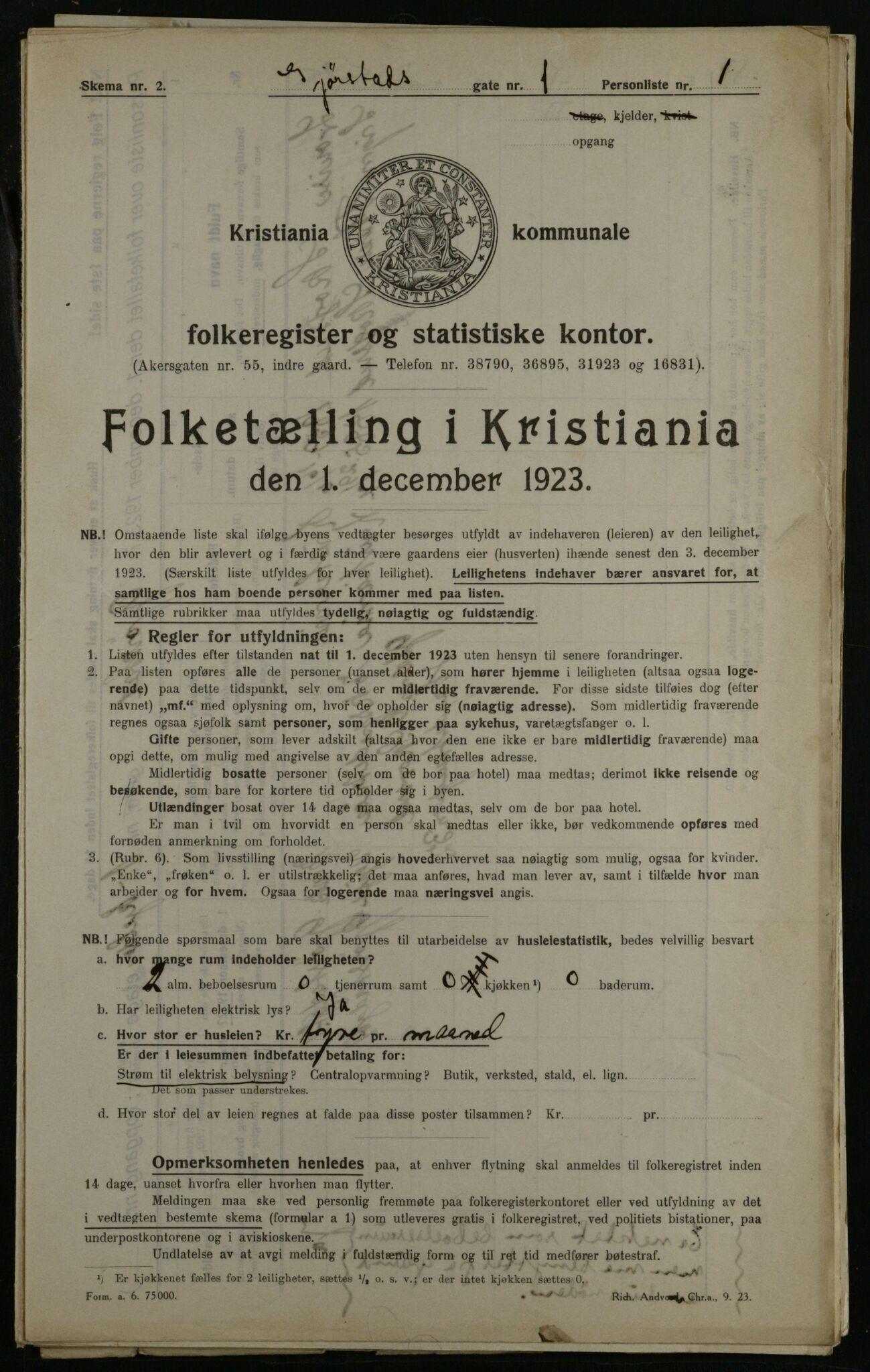 OBA, Municipal Census 1923 for Kristiania, 1923, p. 33185