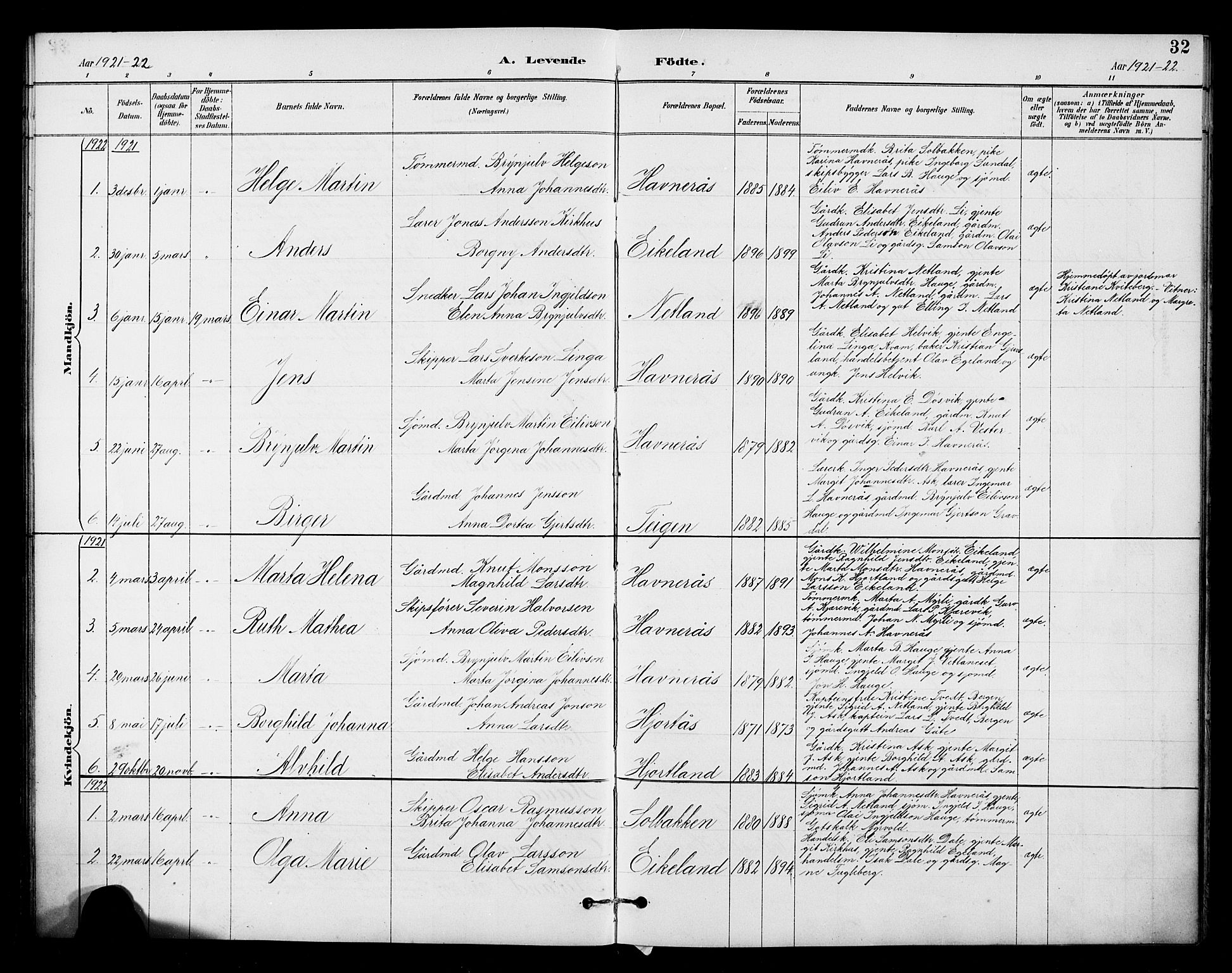 Kvinnherad sokneprestembete, SAB/A-76401/H/Hab: Parish register (copy) no. B 1, 1885-1925, p. 32