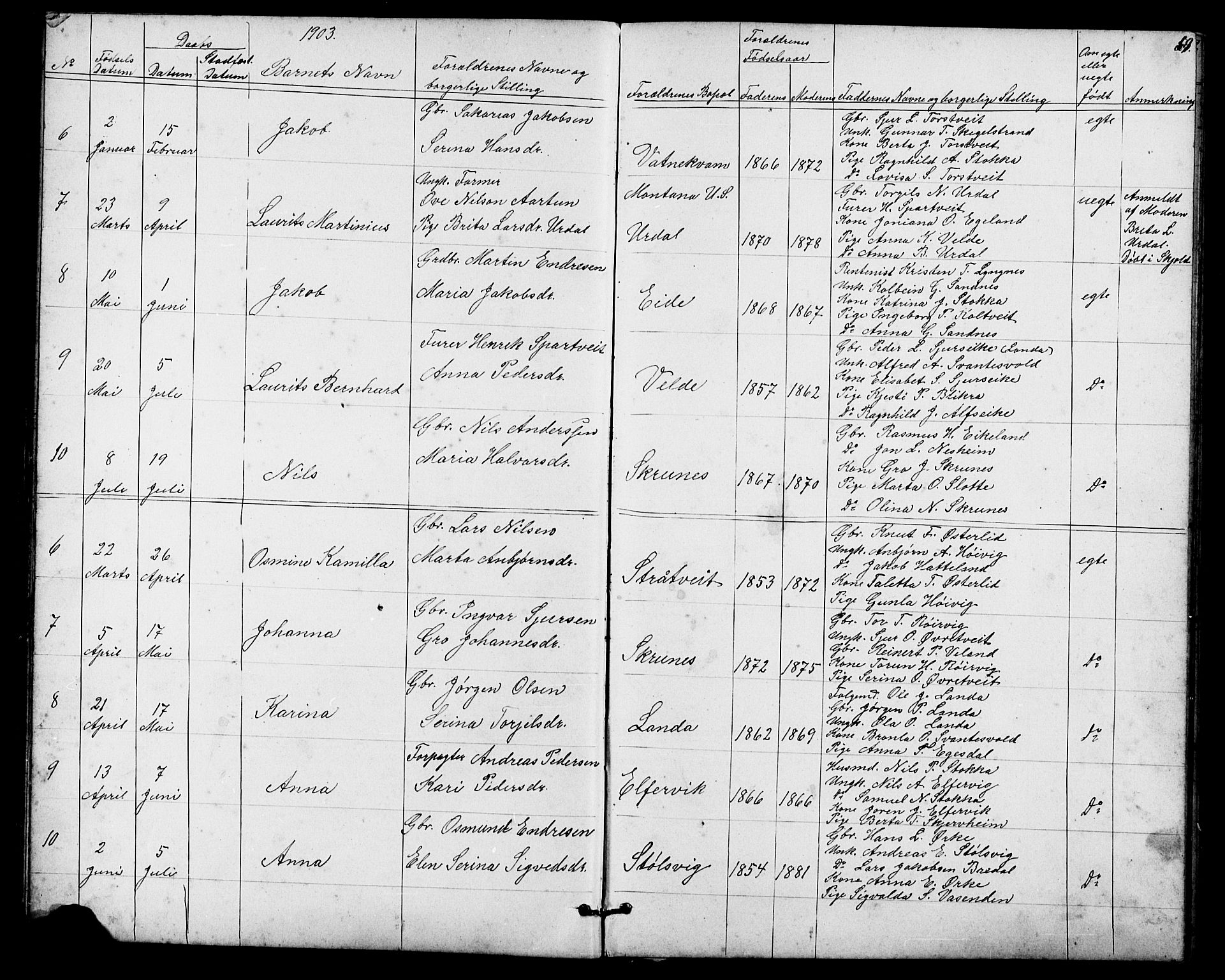 Skjold sokneprestkontor, SAST/A-101847/H/Ha/Hab/L0006: Parish register (copy) no. B 6, 1881-1913, p. 59