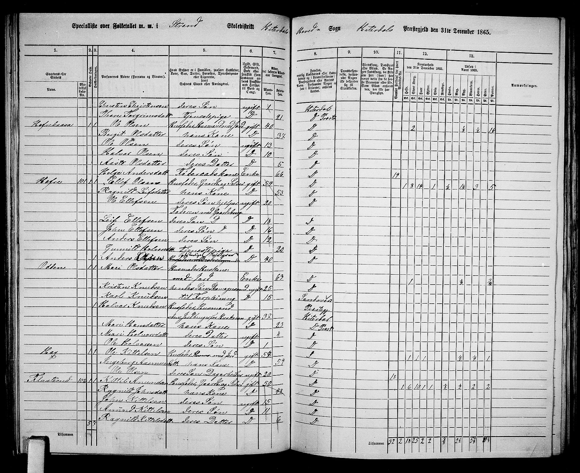 RA, 1865 census for Heddal, 1865, p. 93