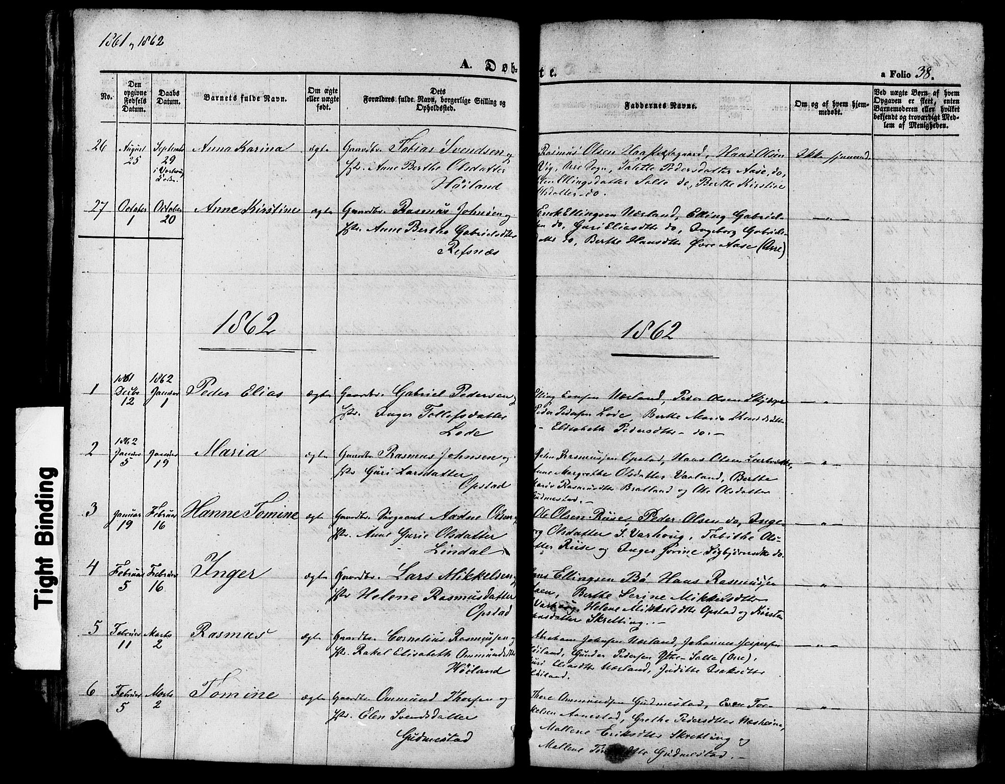Hå sokneprestkontor, SAST/A-101801/001/30BA/L0008: Parish register (official) no. A 7, 1853-1878, p. 38