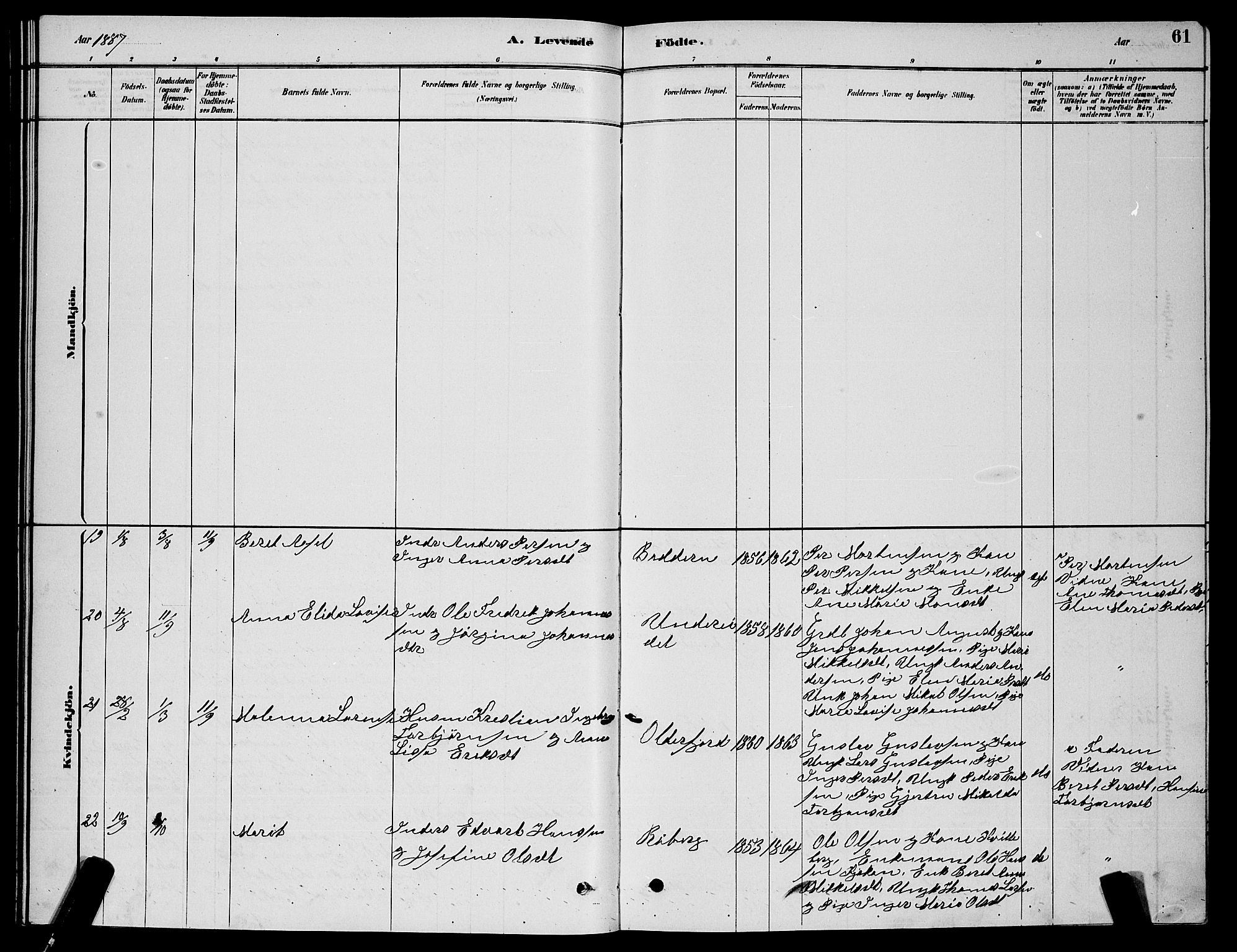 Skjervøy sokneprestkontor, AV/SATØ-S-1300/H/Ha/Hab/L0015klokker: Parish register (copy) no. 15, 1878-1890, p. 61