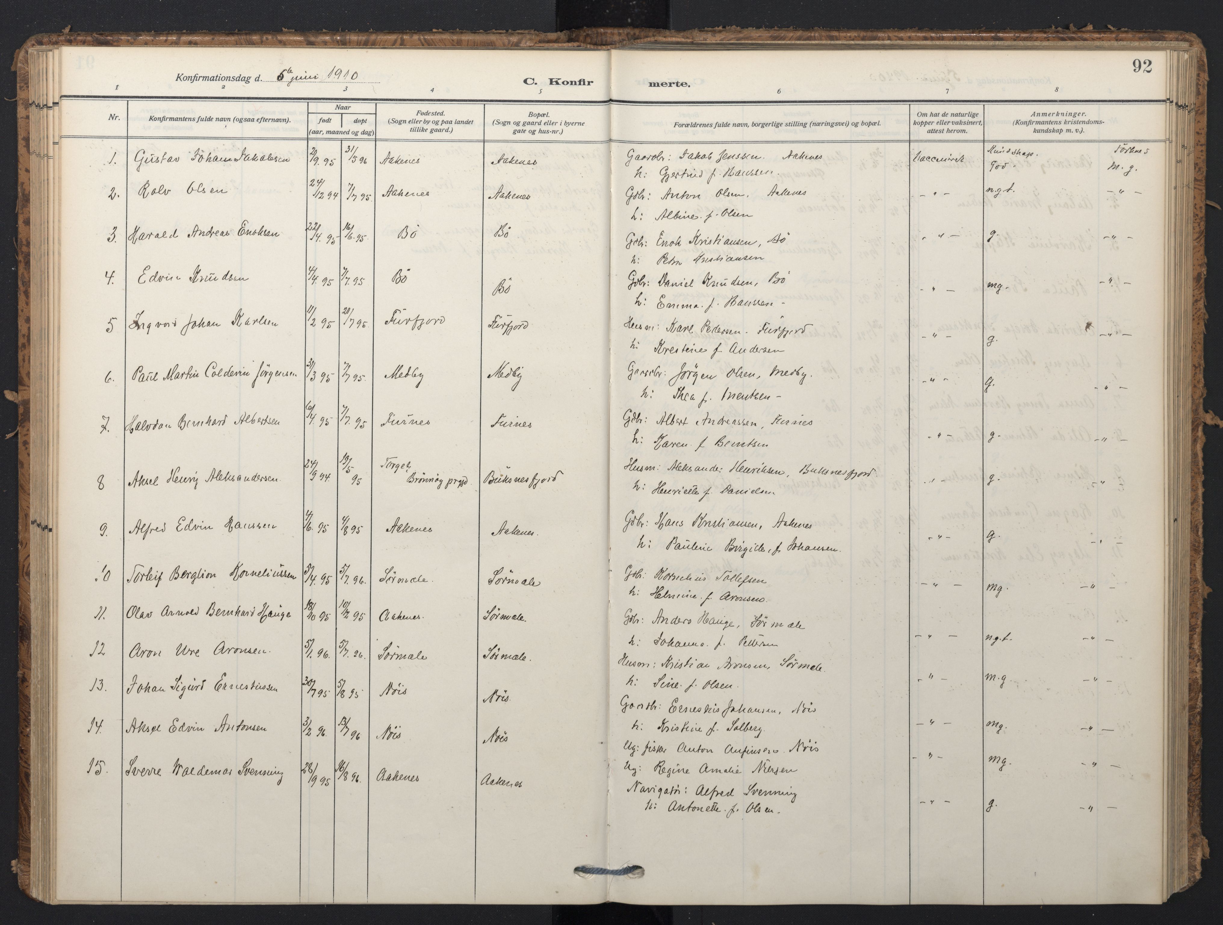 Ministerialprotokoller, klokkerbøker og fødselsregistre - Nordland, SAT/A-1459/898/L1423: Parish register (official) no. 898A03, 1909-1928, p. 92