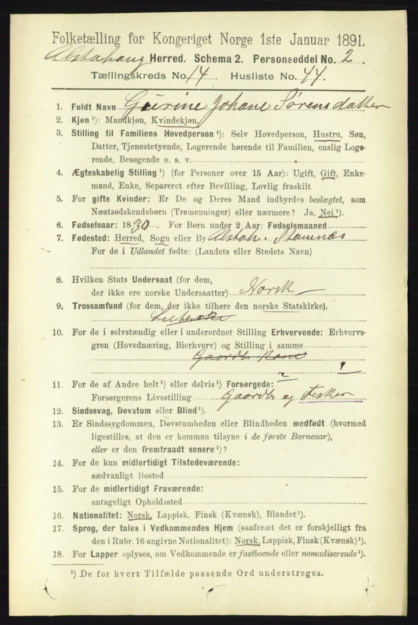 RA, 1891 census for 1820 Alstahaug, 1891, p. 5242