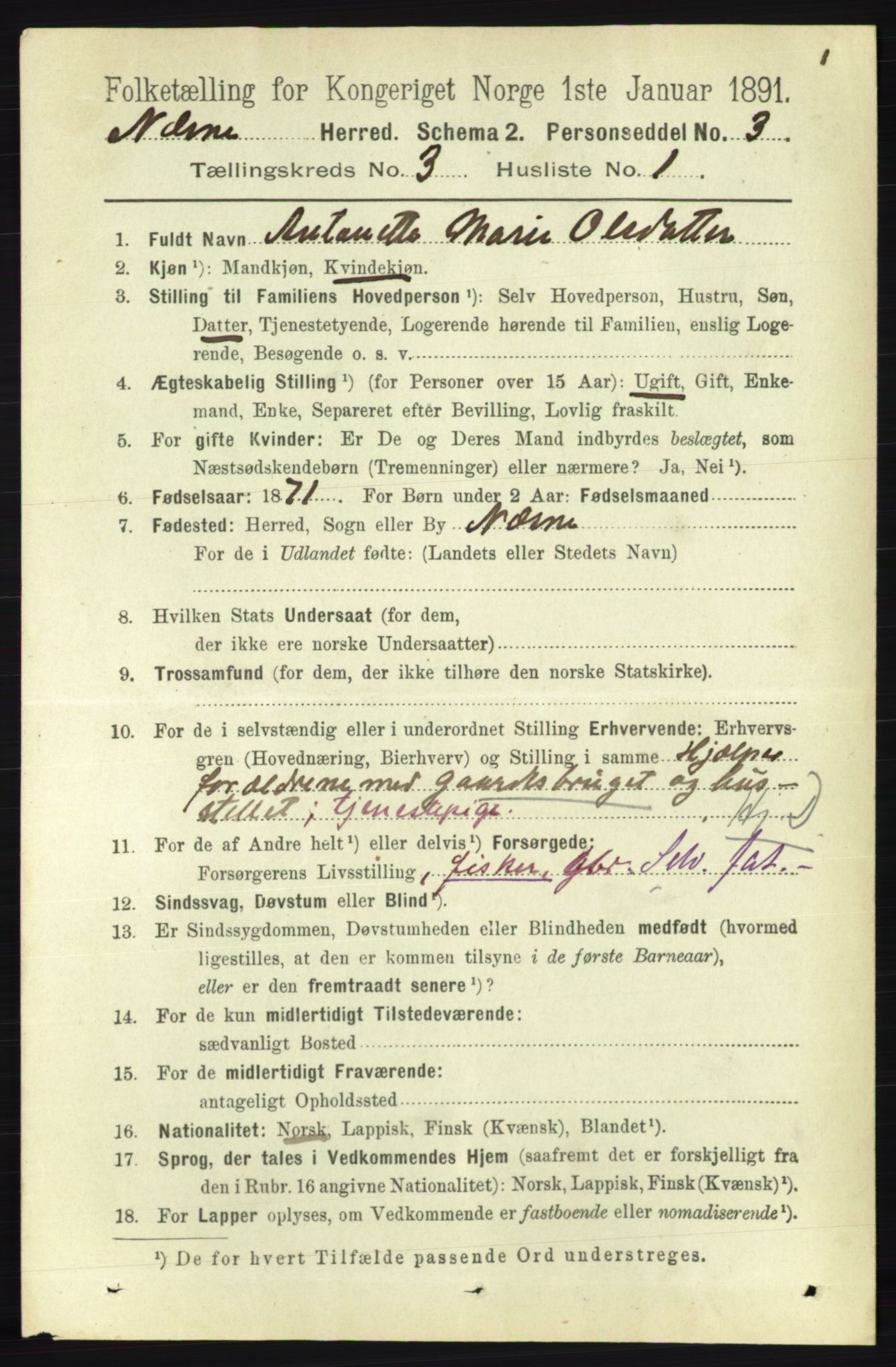 RA, 1891 census for 1828 Nesna, 1891, p. 1500