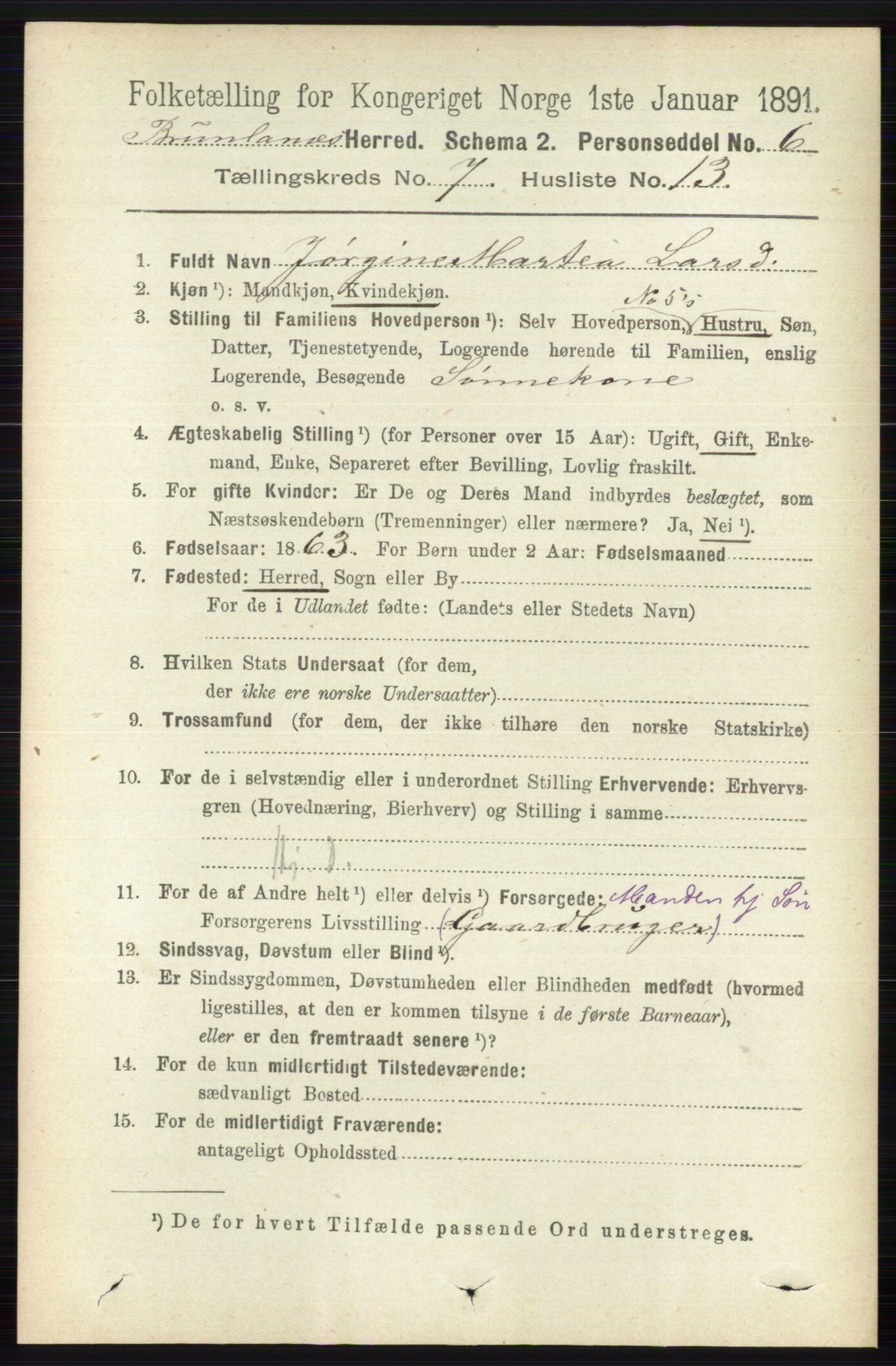 RA, 1891 census for 0726 Brunlanes, 1891, p. 3068