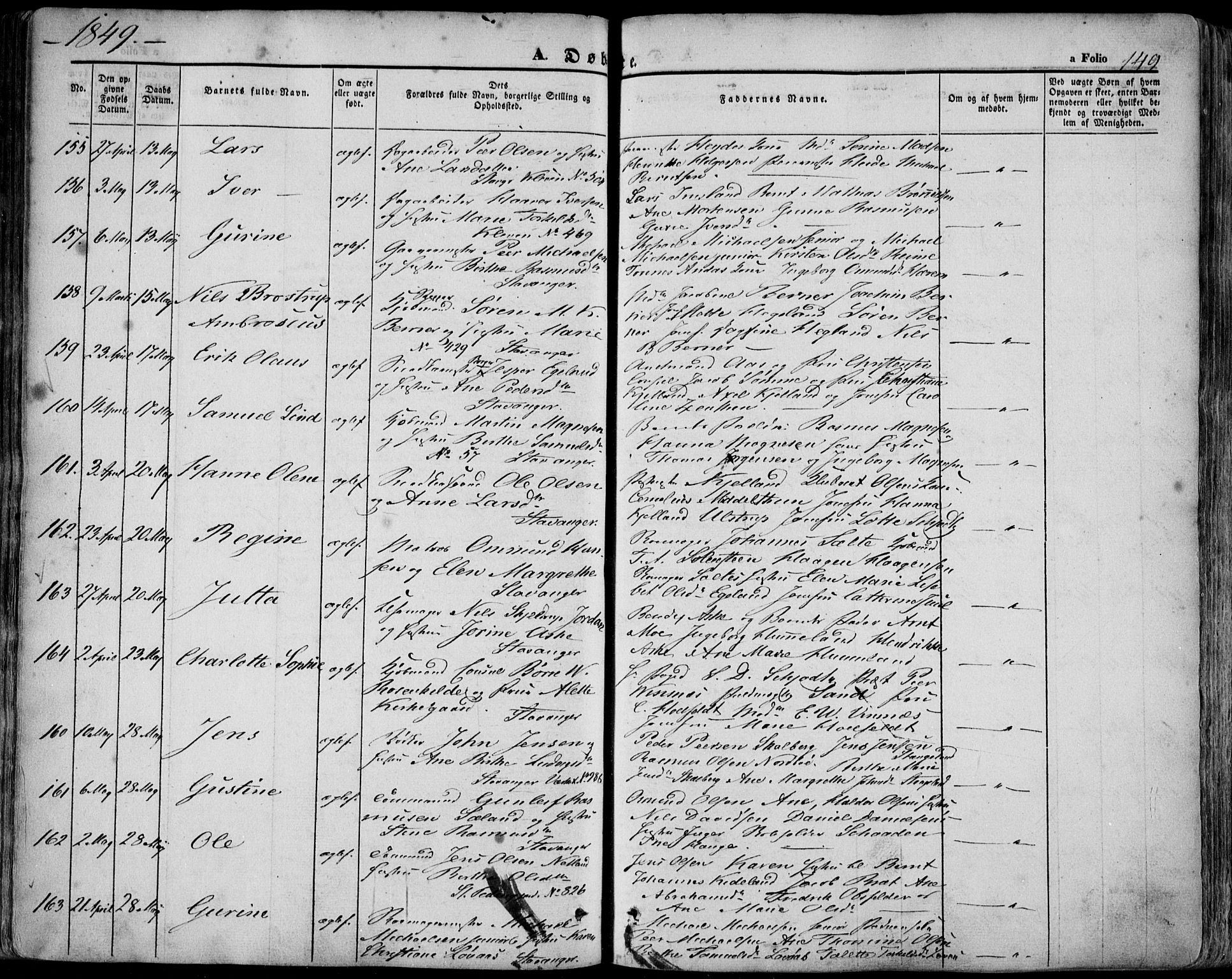 Domkirken sokneprestkontor, SAST/A-101812/001/30/30BA/L0016: Parish register (official) no. A 15, 1844-1854, p. 149