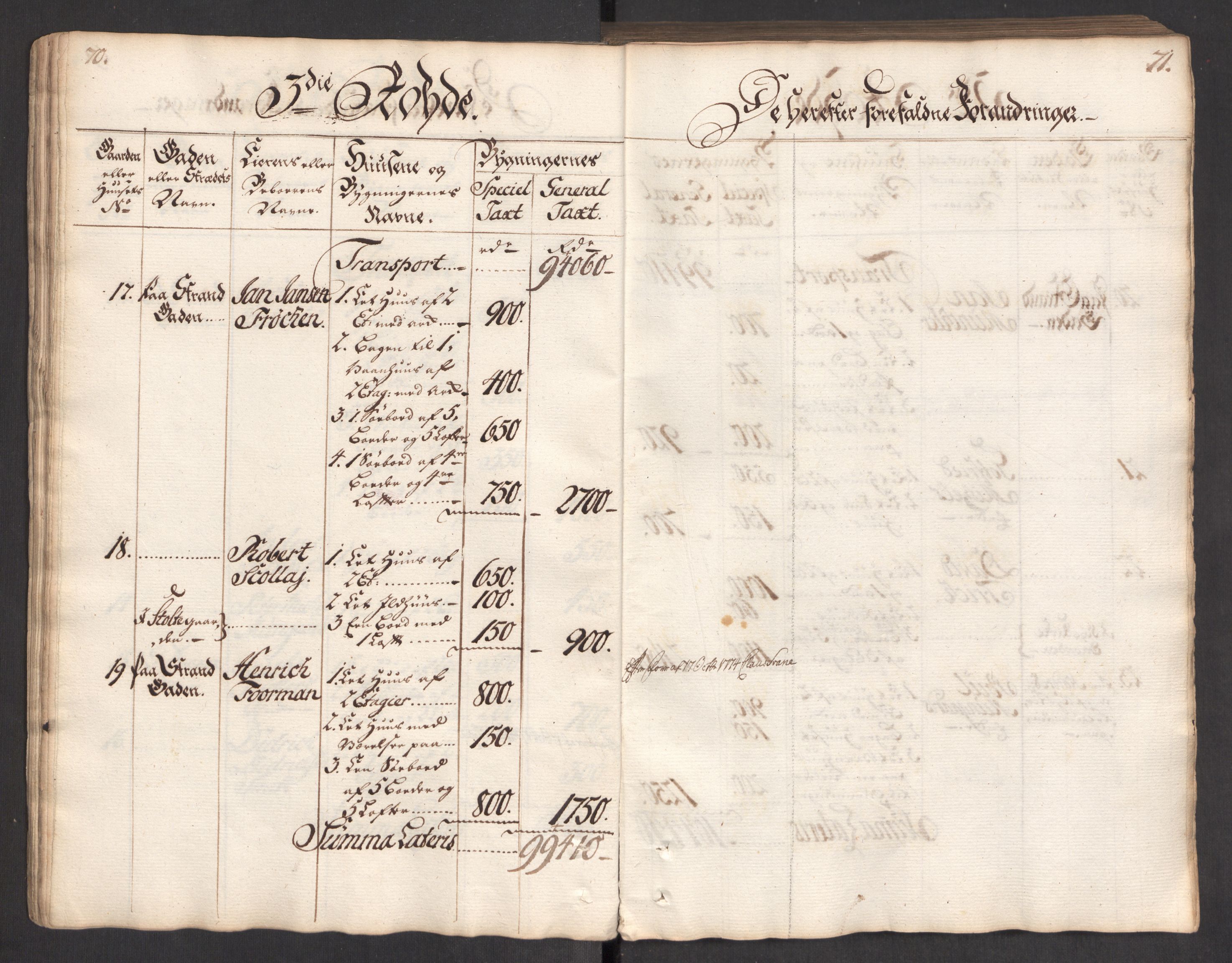 Kommersekollegiet, Brannforsikringskontoret 1767-1814, RA/EA-5458/F/Fa/L0004/0002: Bergen / Branntakstprotokoll, 1767, p. 70-71