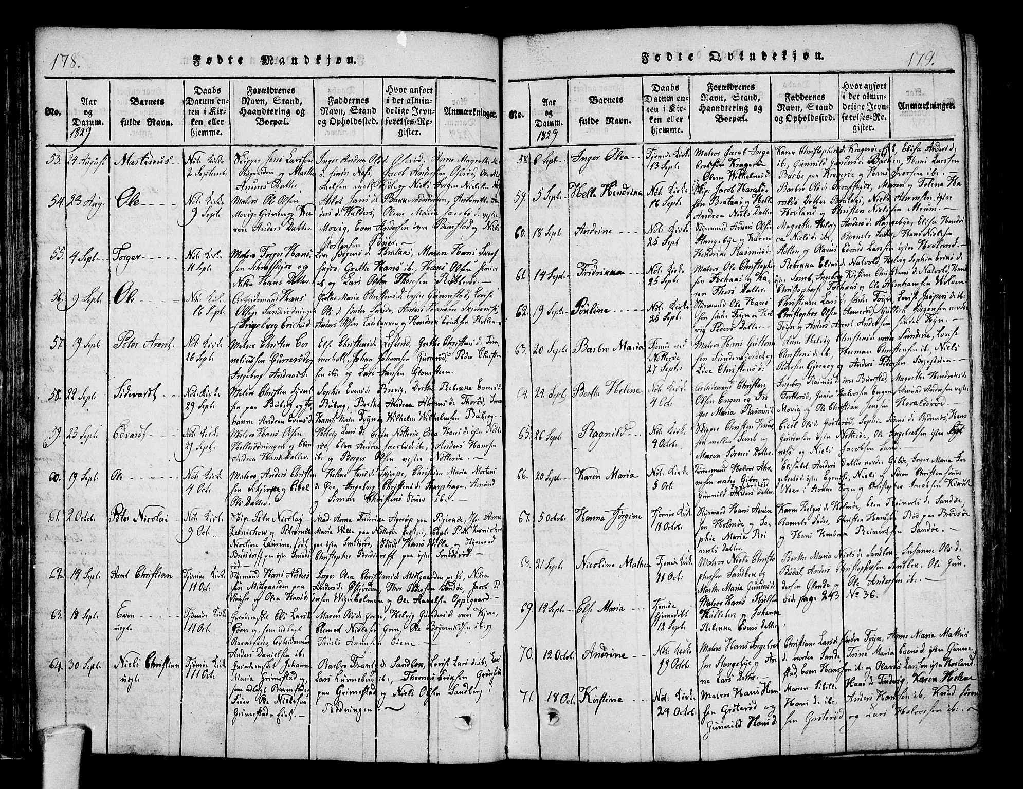 Nøtterøy kirkebøker, AV/SAKO-A-354/F/Fa/L0004: Parish register (official) no. I 4, 1814-1838, p. 178-179