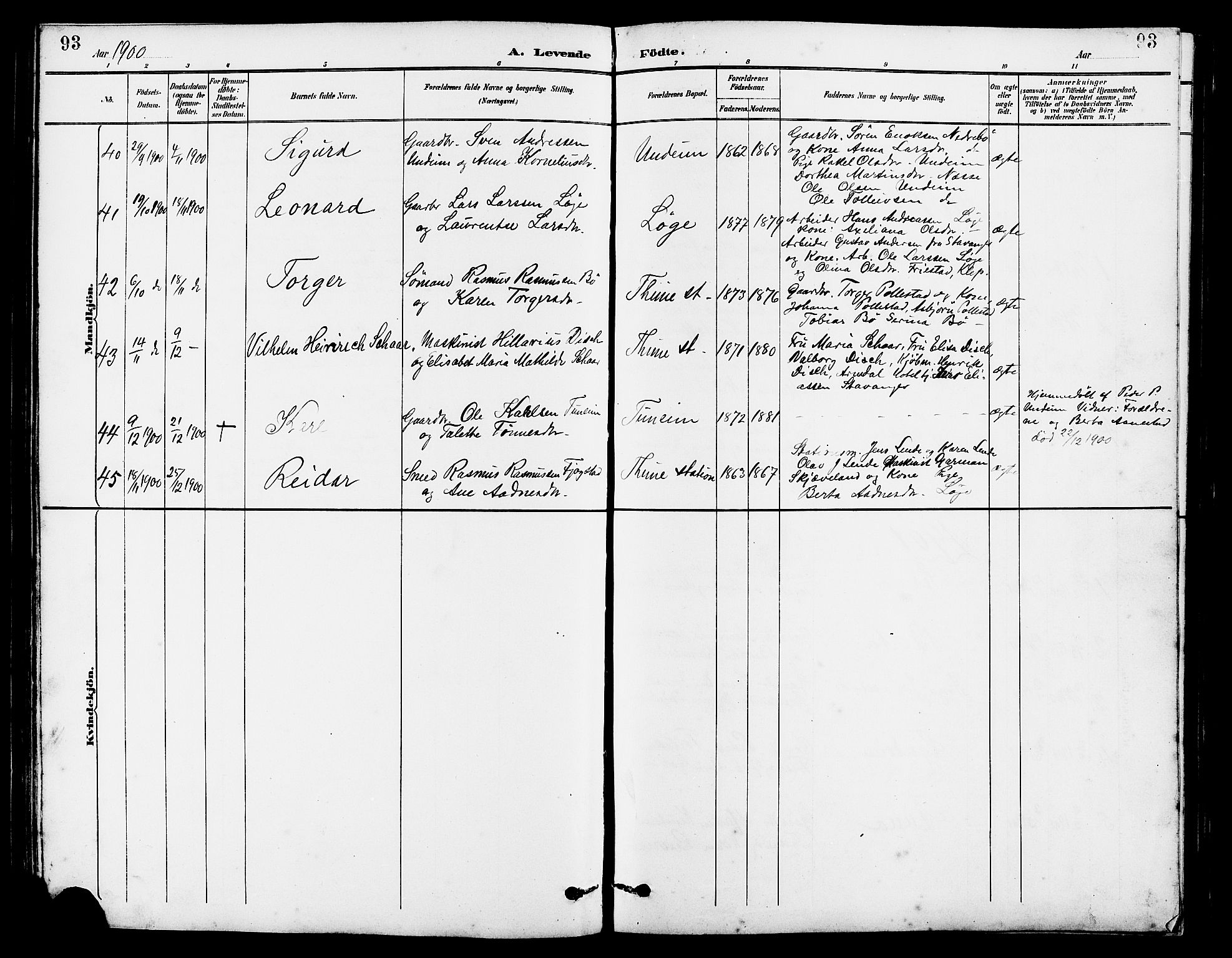 Lye sokneprestkontor, AV/SAST-A-101794/001/30BB/L0007: Parish register (copy) no. B 8, 1889-1909, p. 93