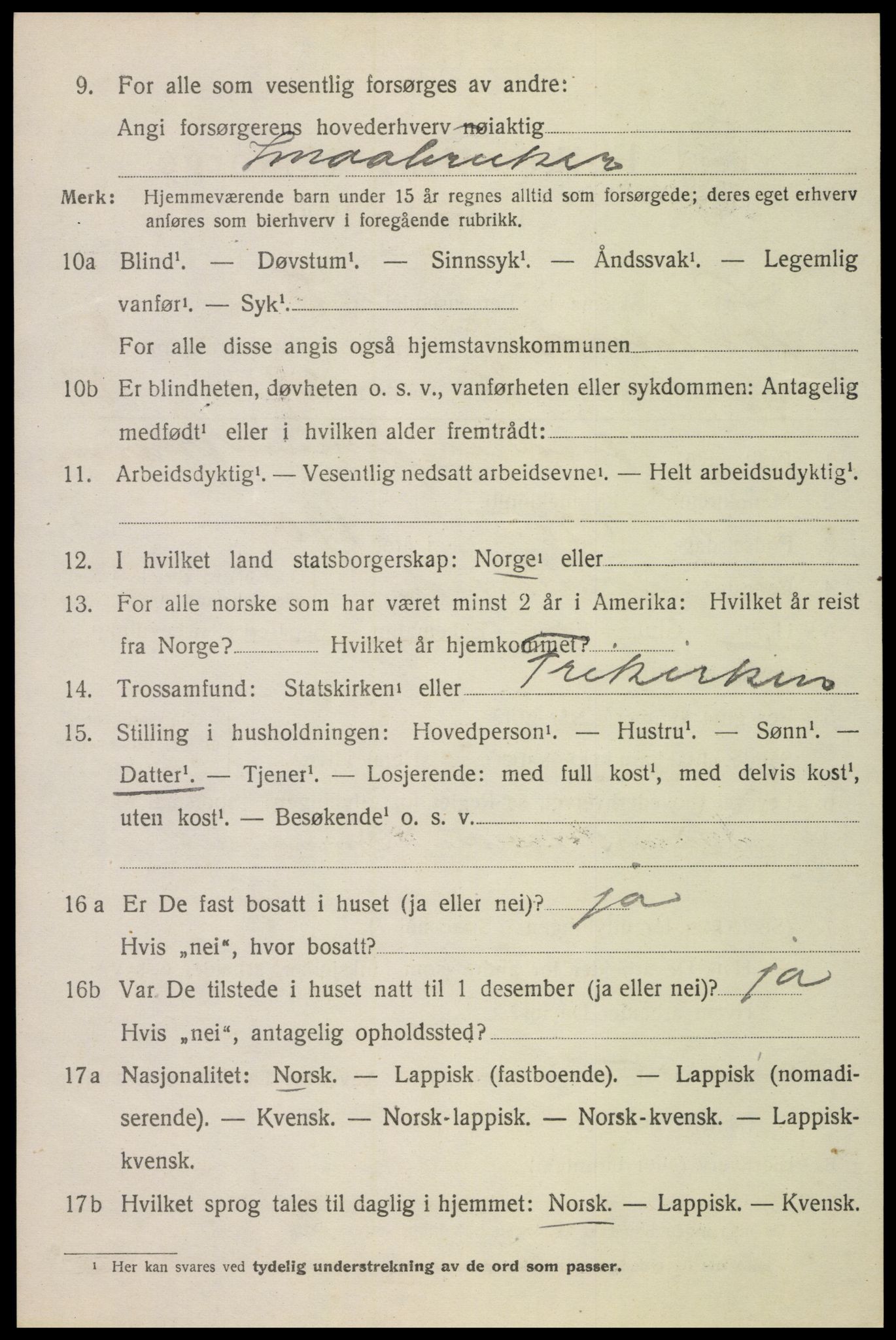 SAT, 1920 census for Sortland, 1920, p. 7121