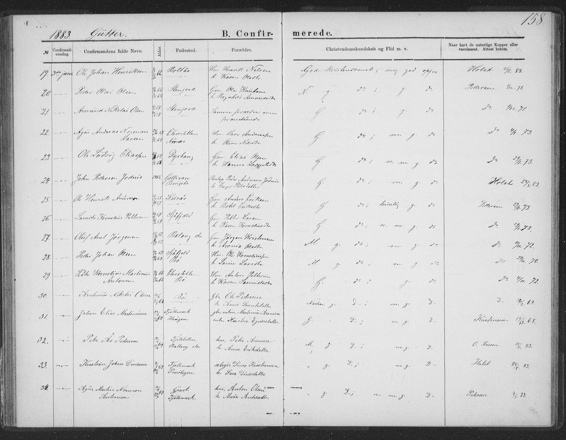 Ministerialprotokoller, klokkerbøker og fødselsregistre - Nordland, AV/SAT-A-1459/863/L0913: Parish register (copy) no. 863C03, 1877-1885, p. 158