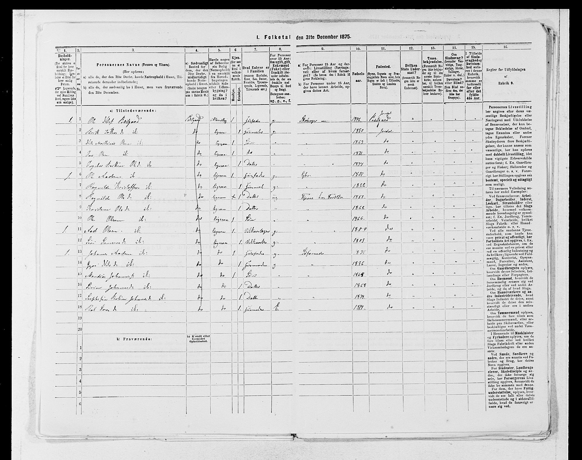 SAB, 1875 census for 1226P Strandebarm, 1875, p. 813