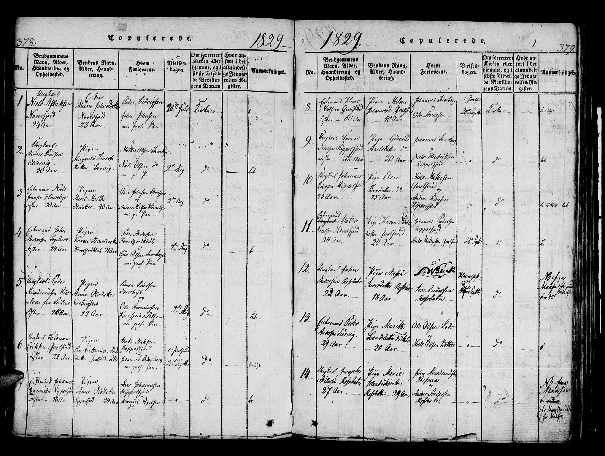 Hammerfest sokneprestkontor, SATØ/S-1347/H/Ha/L0003.kirke: Parish register (official) no. 3, 1821-1842, p. 378-379
