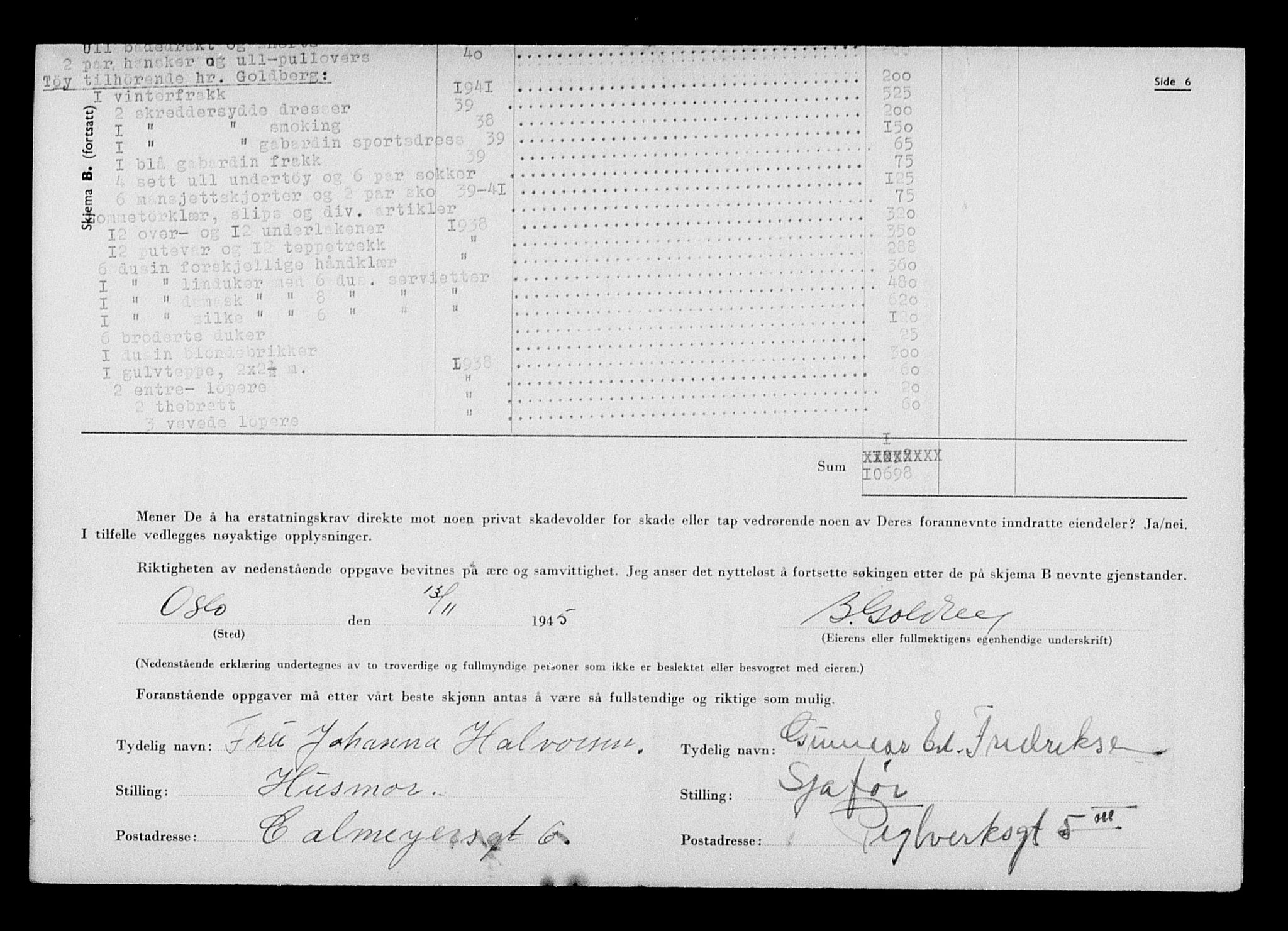 Justisdepartementet, Tilbakeføringskontoret for inndratte formuer, AV/RA-S-1564/H/Hc/Hcc/L0939: --, 1945-1947, p. 6