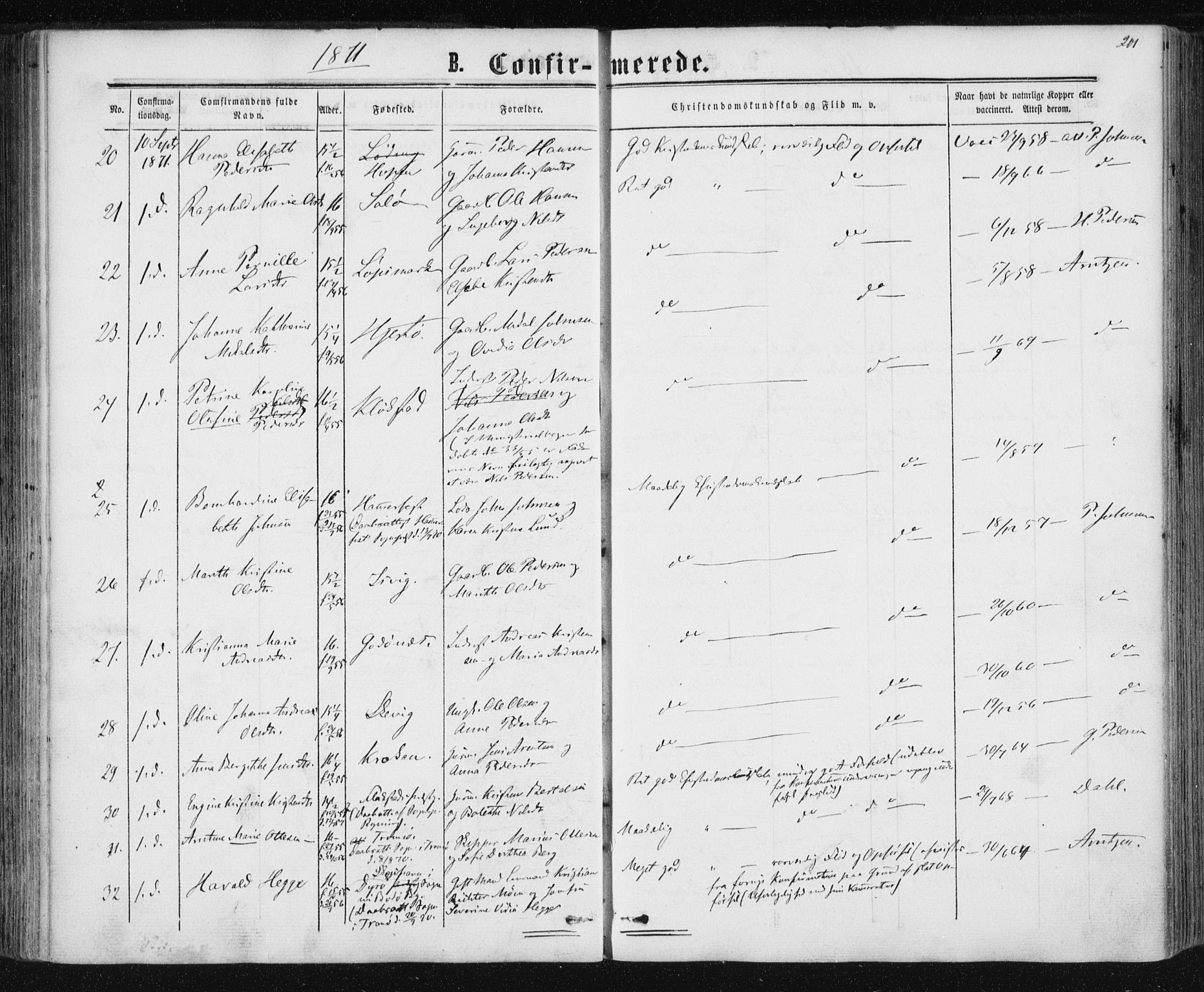 Ministerialprotokoller, klokkerbøker og fødselsregistre - Nordland, AV/SAT-A-1459/801/L0008: Parish register (official) no. 801A08, 1864-1875, p. 201