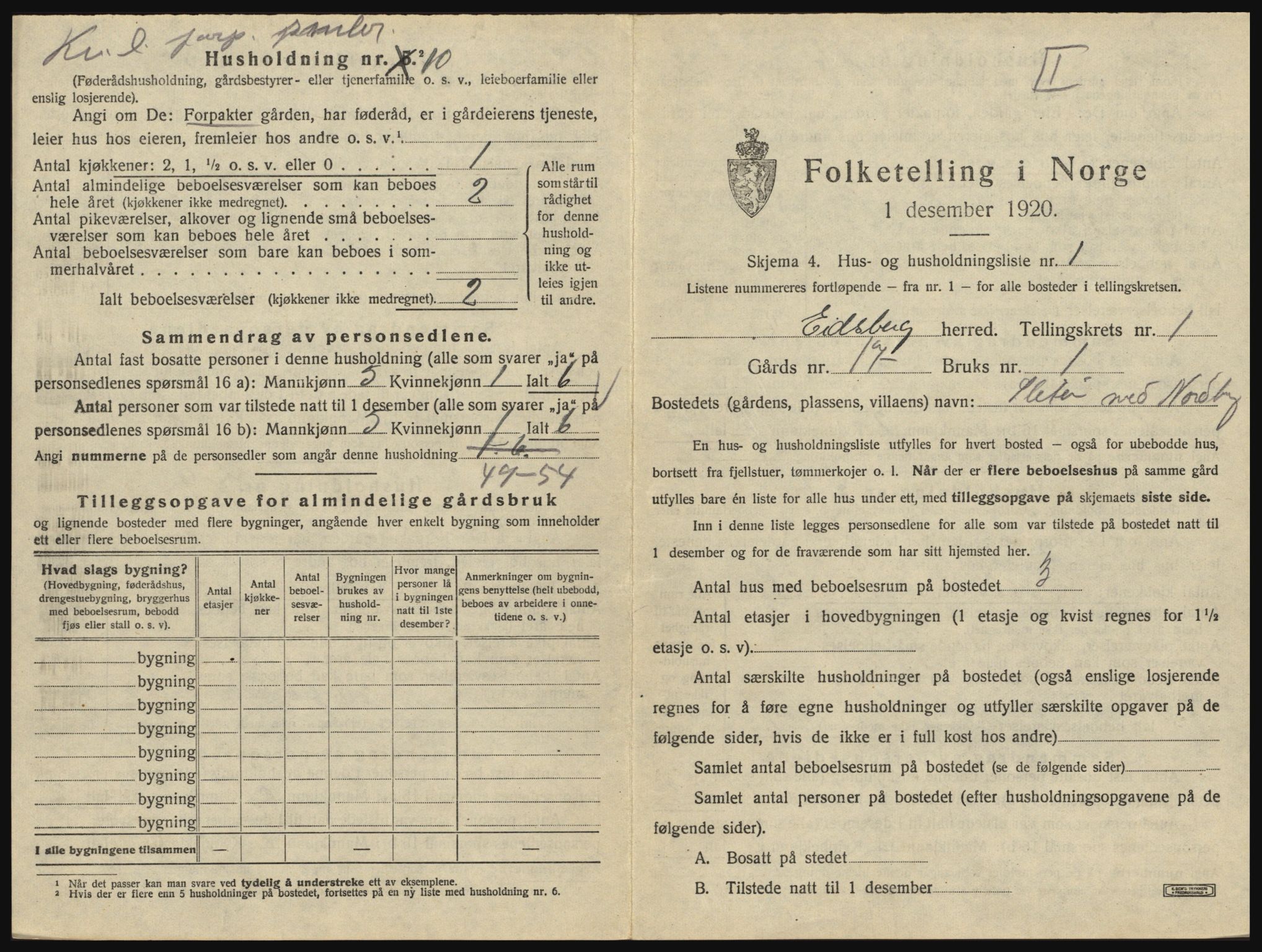 SAO, 1920 census for Eidsberg, 1920, p. 41