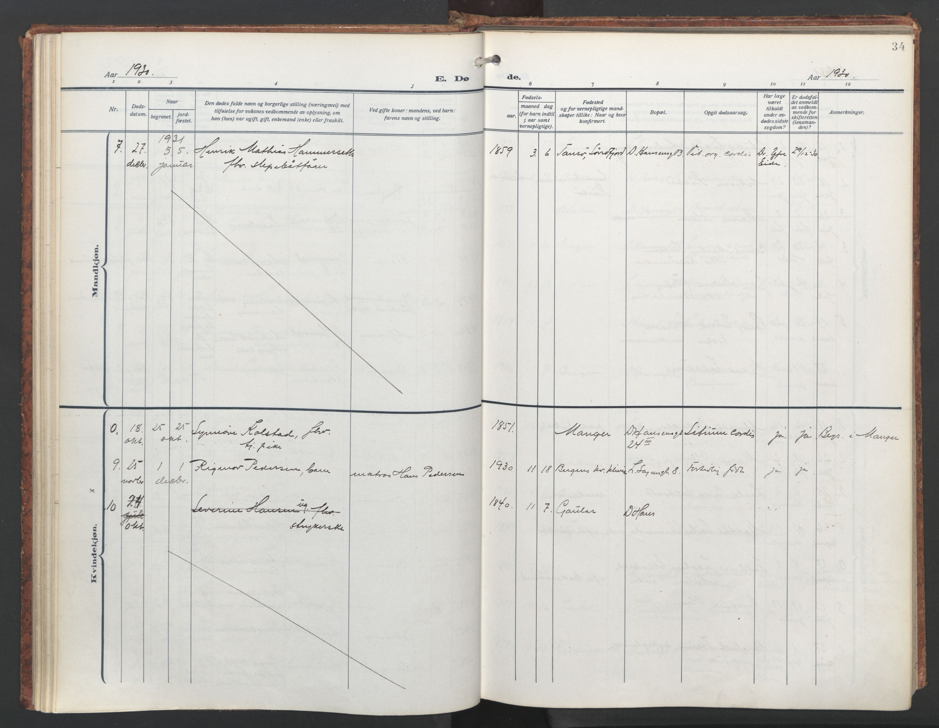 St. Jacob sokneprestembete, AV/SAB-A-78001/H/Haa/L0009: Parish register (official) no. D 1, 1917-1972, p. 34