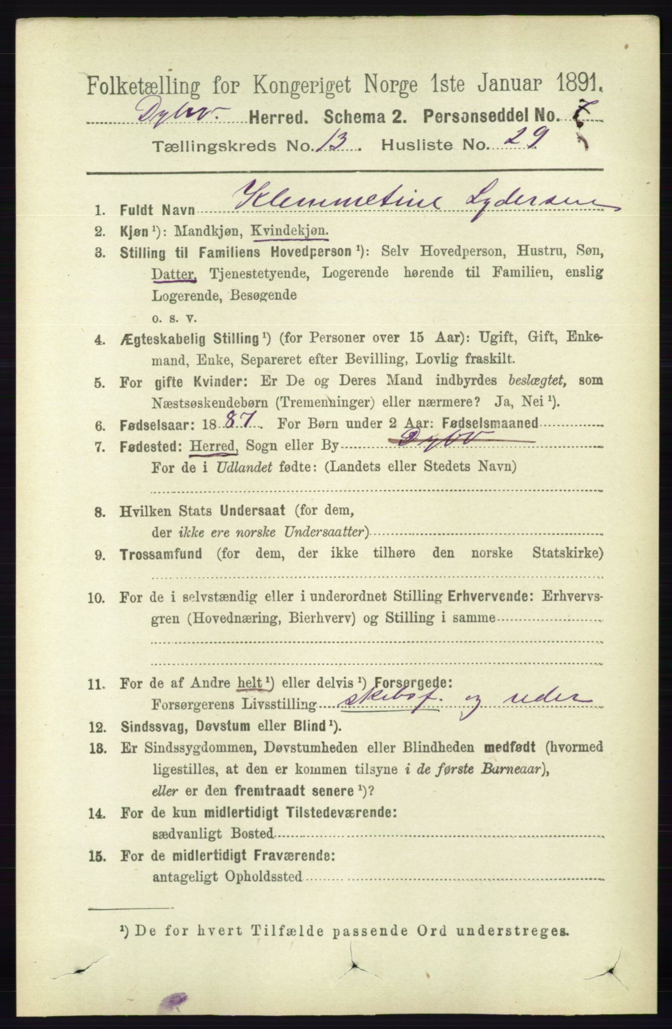 RA, 1891 census for 0915 Dypvåg, 1891, p. 5470