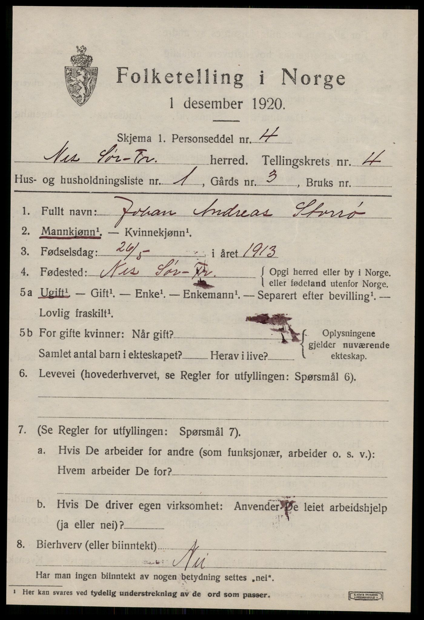 SAT, 1920 census for Nes (ST), 1920, p. 2139