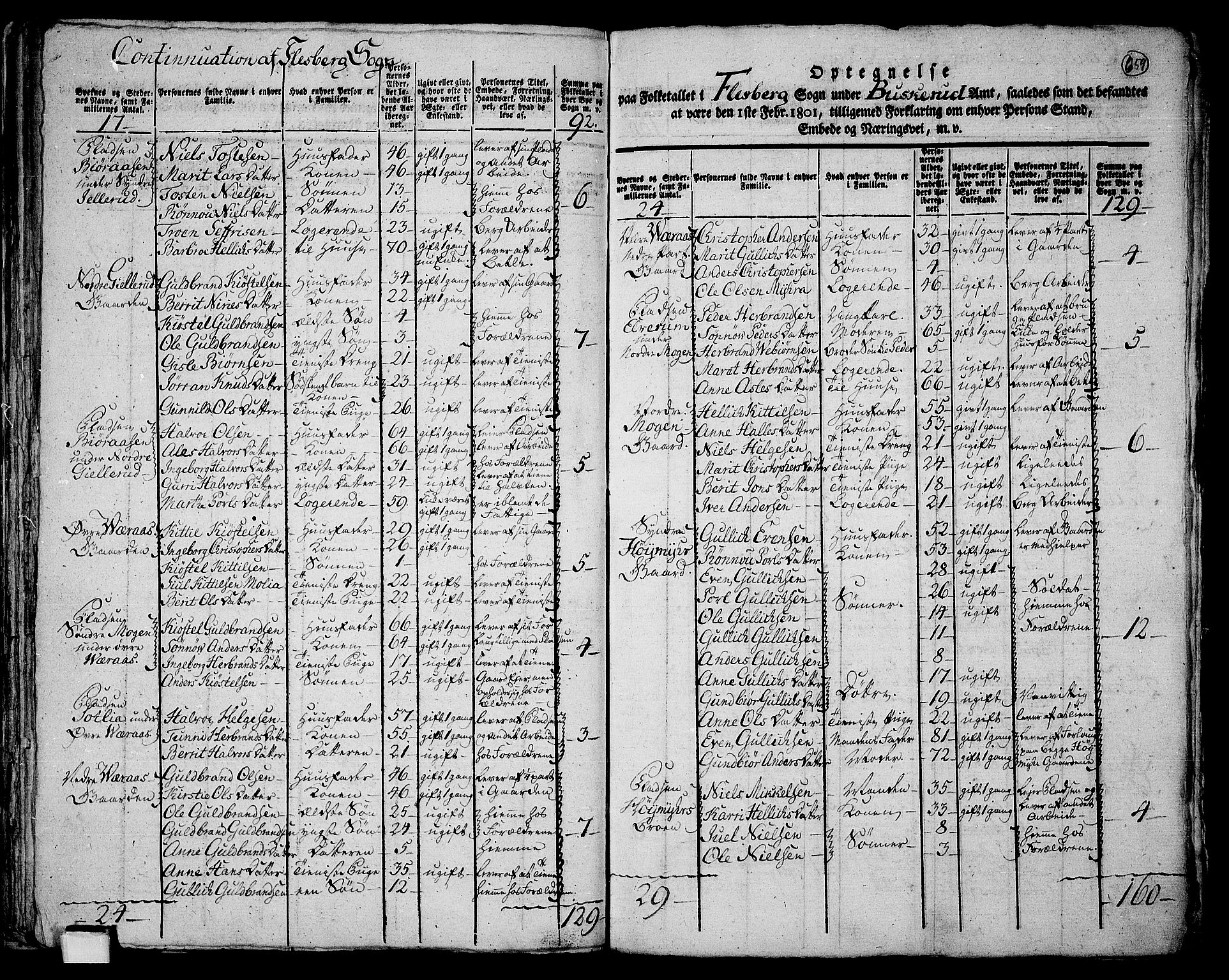 RA, 1801 census for 0631P Flesberg, 1801, p. 658b-659a