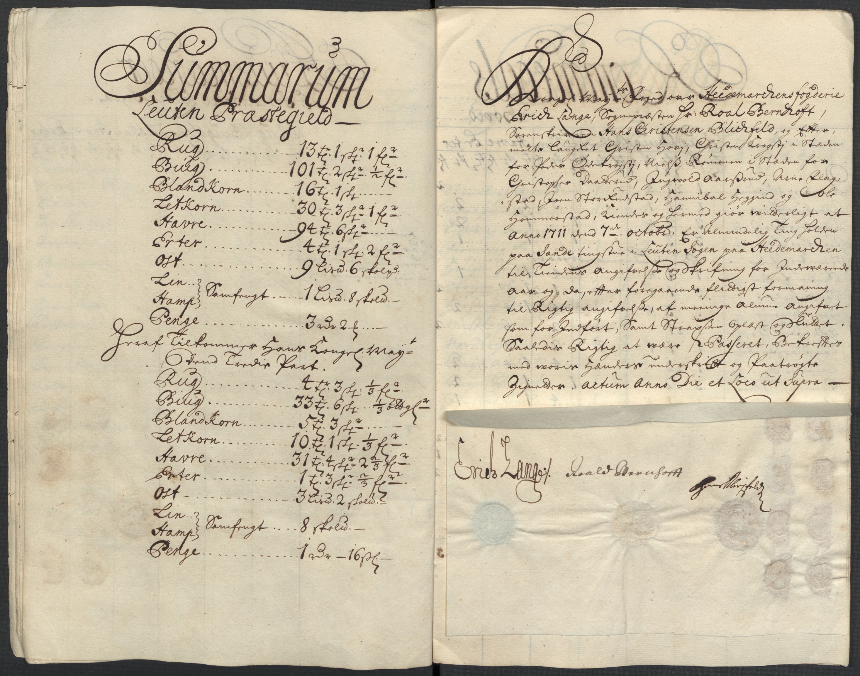 Rentekammeret inntil 1814, Reviderte regnskaper, Fogderegnskap, AV/RA-EA-4092/R16/L1047: Fogderegnskap Hedmark, 1711, p. 48