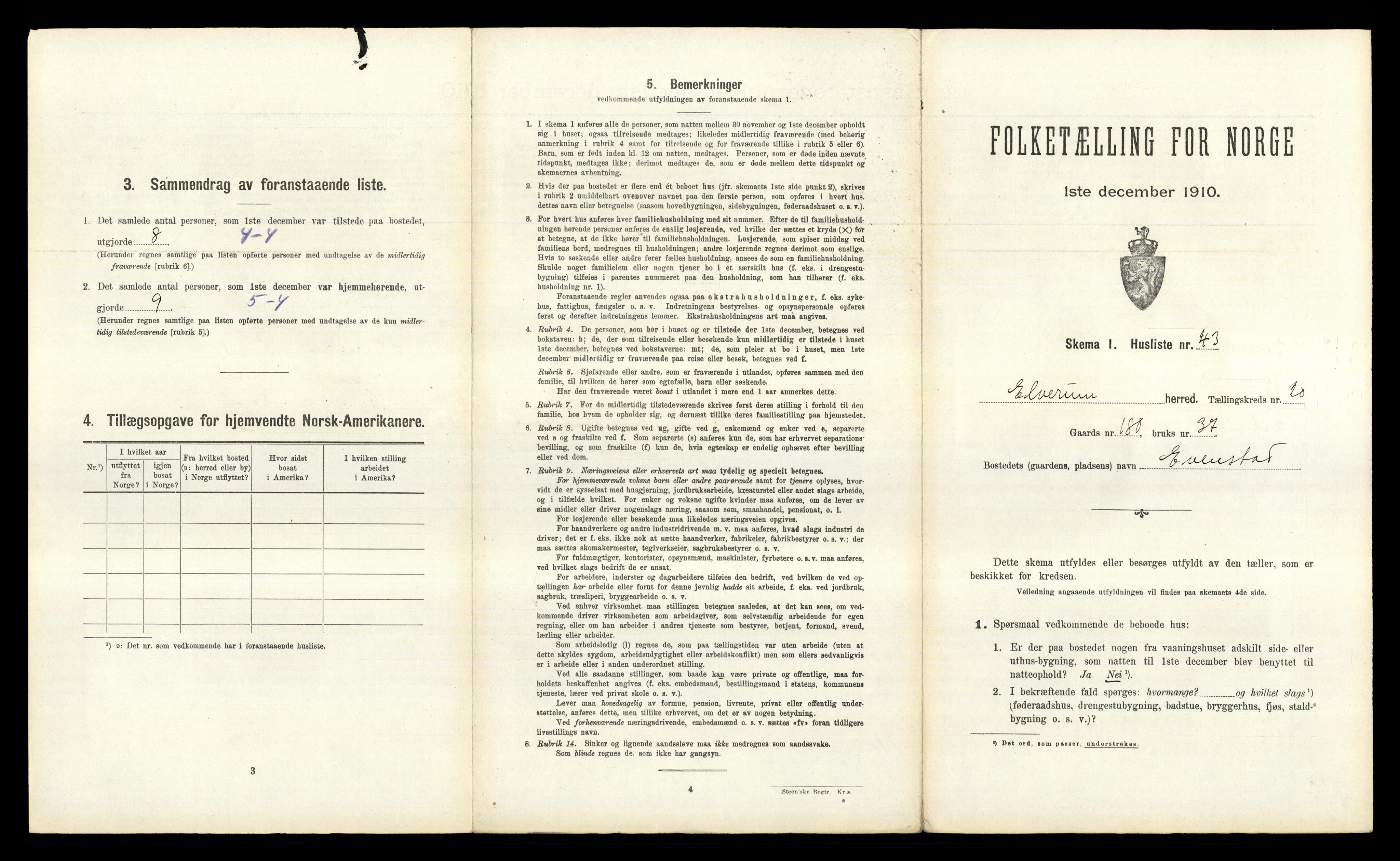 RA, 1910 census for Elverum, 1910, p. 3313