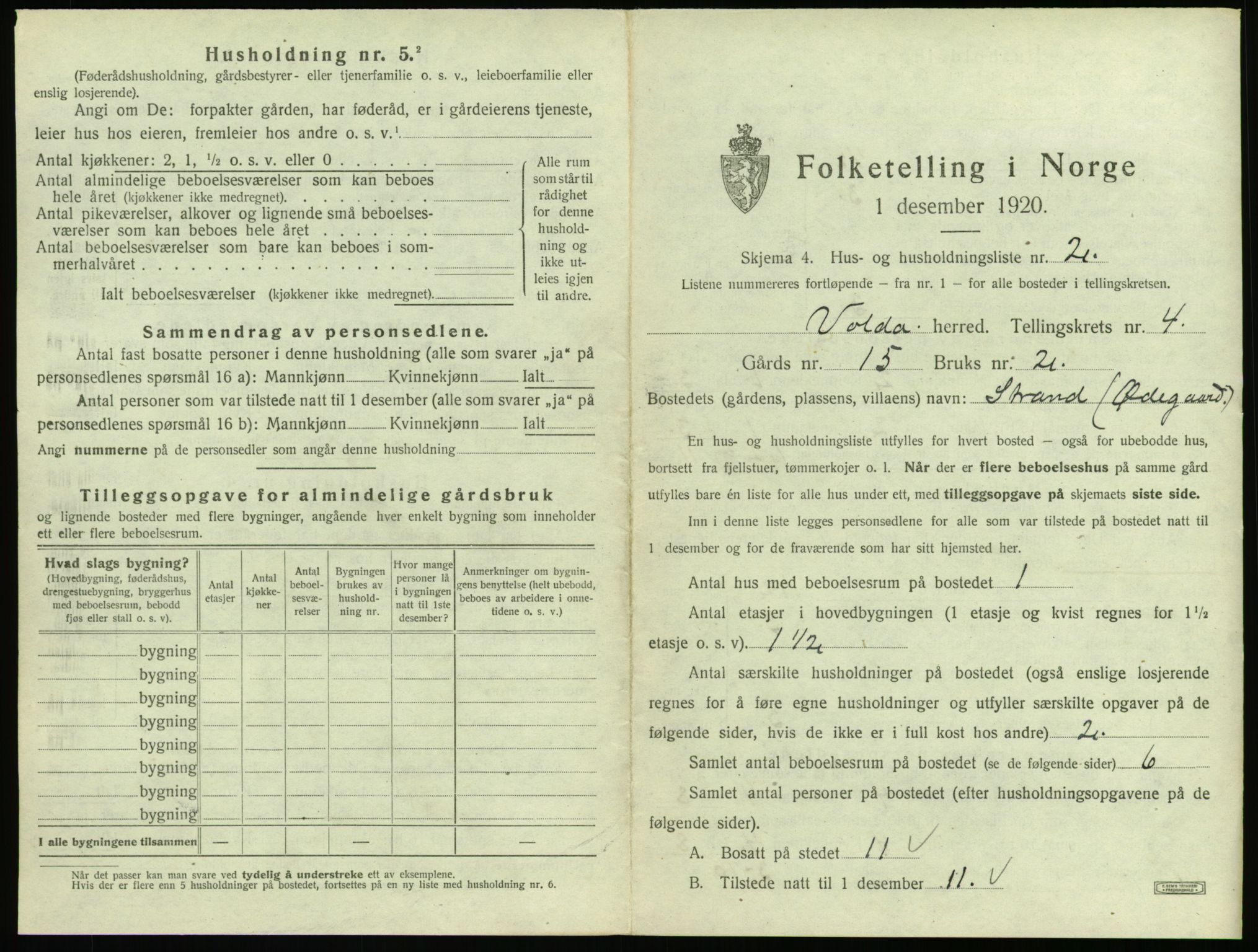 SAT, 1920 census for Volda, 1920, p. 268