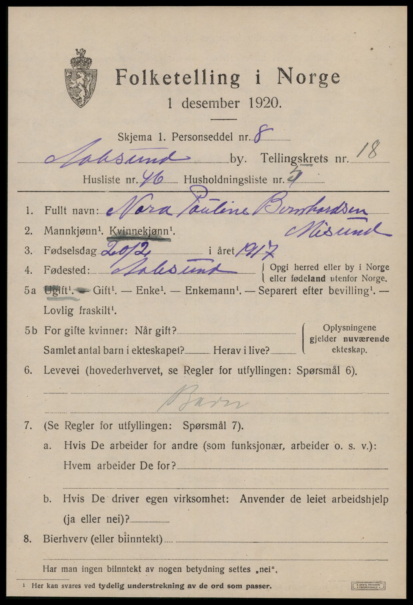 SAT, 1920 census for Ålesund, 1920, p. 35608