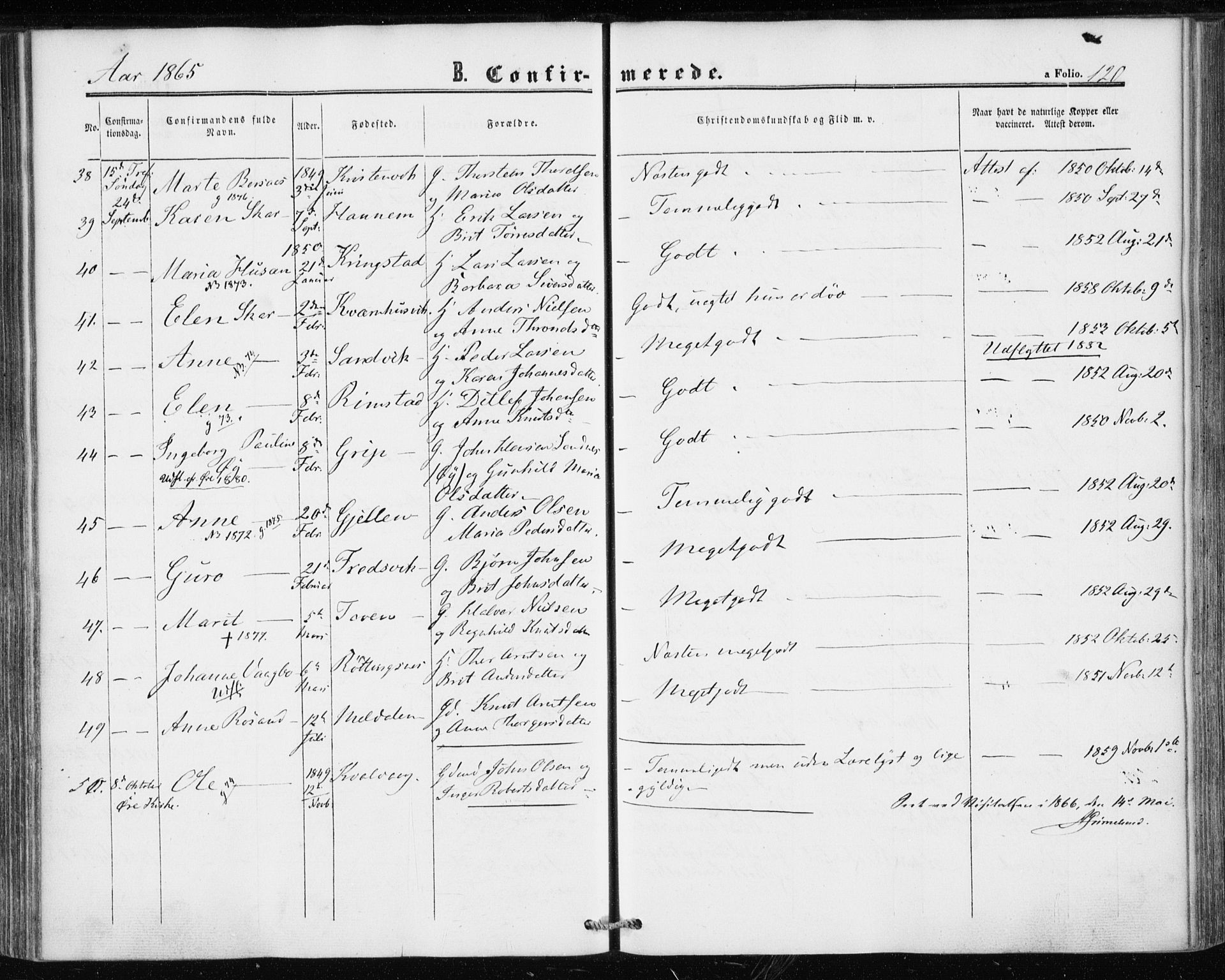 Ministerialprotokoller, klokkerbøker og fødselsregistre - Møre og Romsdal, AV/SAT-A-1454/586/L0985: Parish register (official) no. 586A11, 1857-1866, p. 120